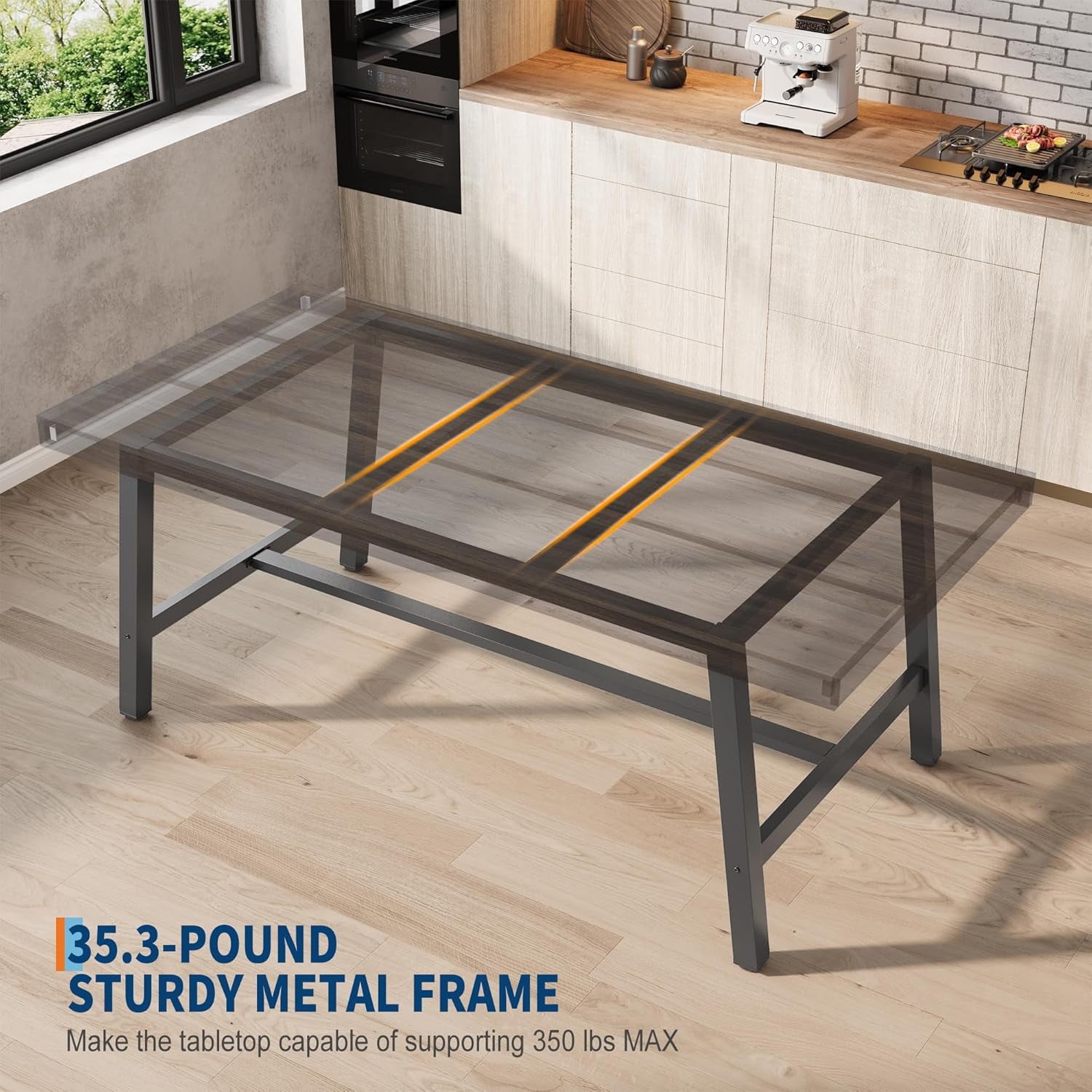 Industrial Dining Table for 6-8 People, 70.87 Long Wooden Kitchen Table with Sturdy Metal Frame & Natural Finish, Seats 6 Rectangular Counter for Dinner, Kitchen, Dining Room - Natural