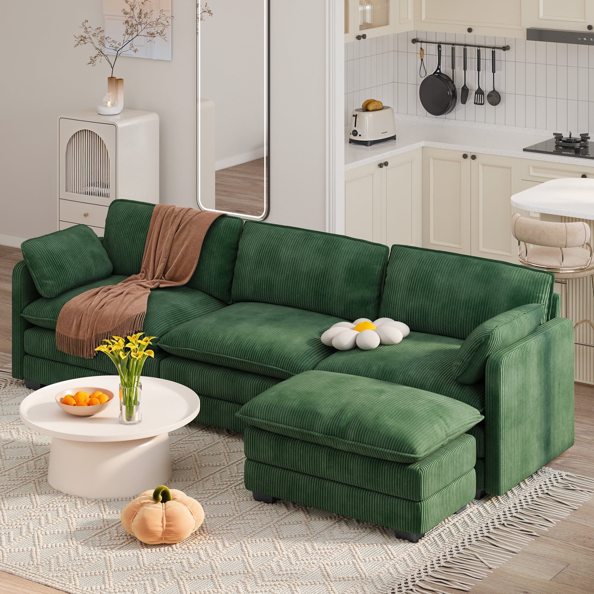 Sofa, L-Shaped Sofa Couch with Deep Seat and Movable Footrest Sofa for Office|Living Room, Gray