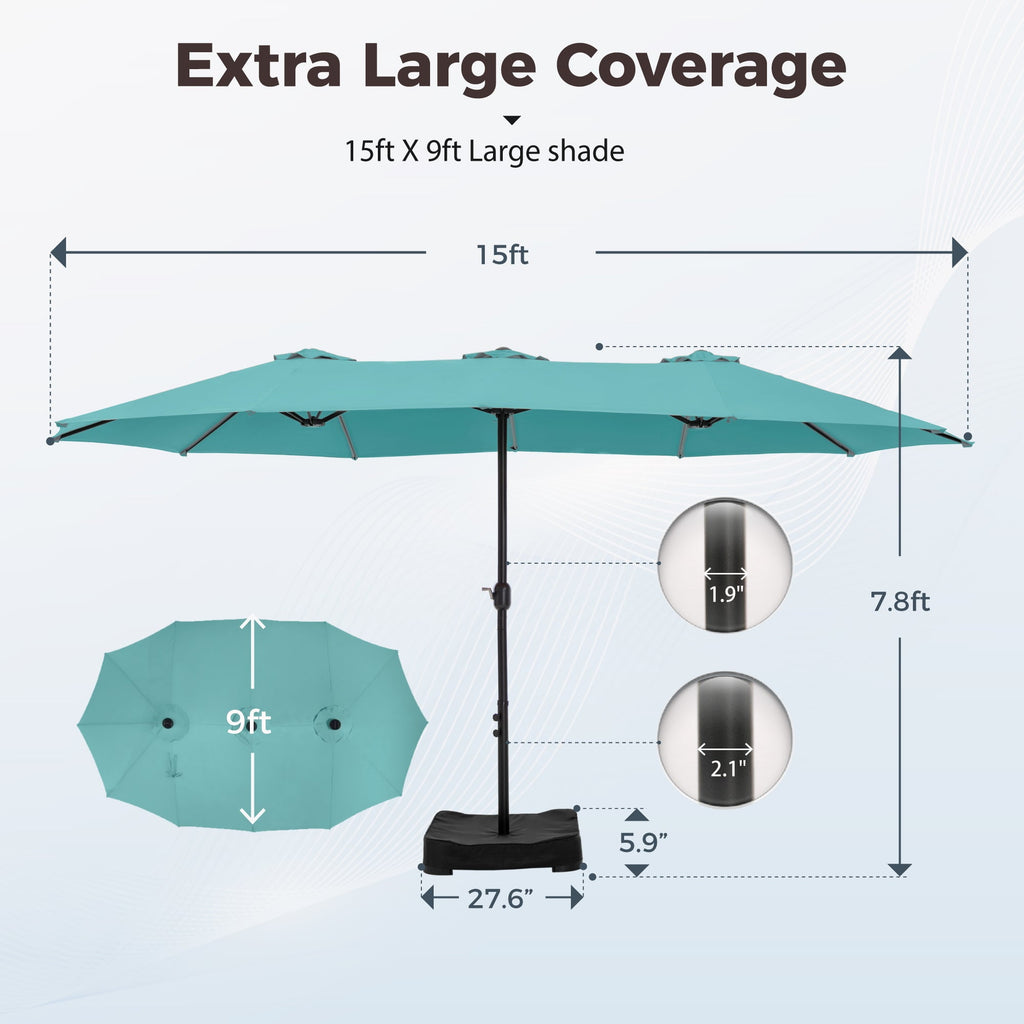Alpha Joy 15ft Outdoor Patio Umbrella Extra-Large Double-Sided Garden Umbrella with Crank Handle and Base - Ivory