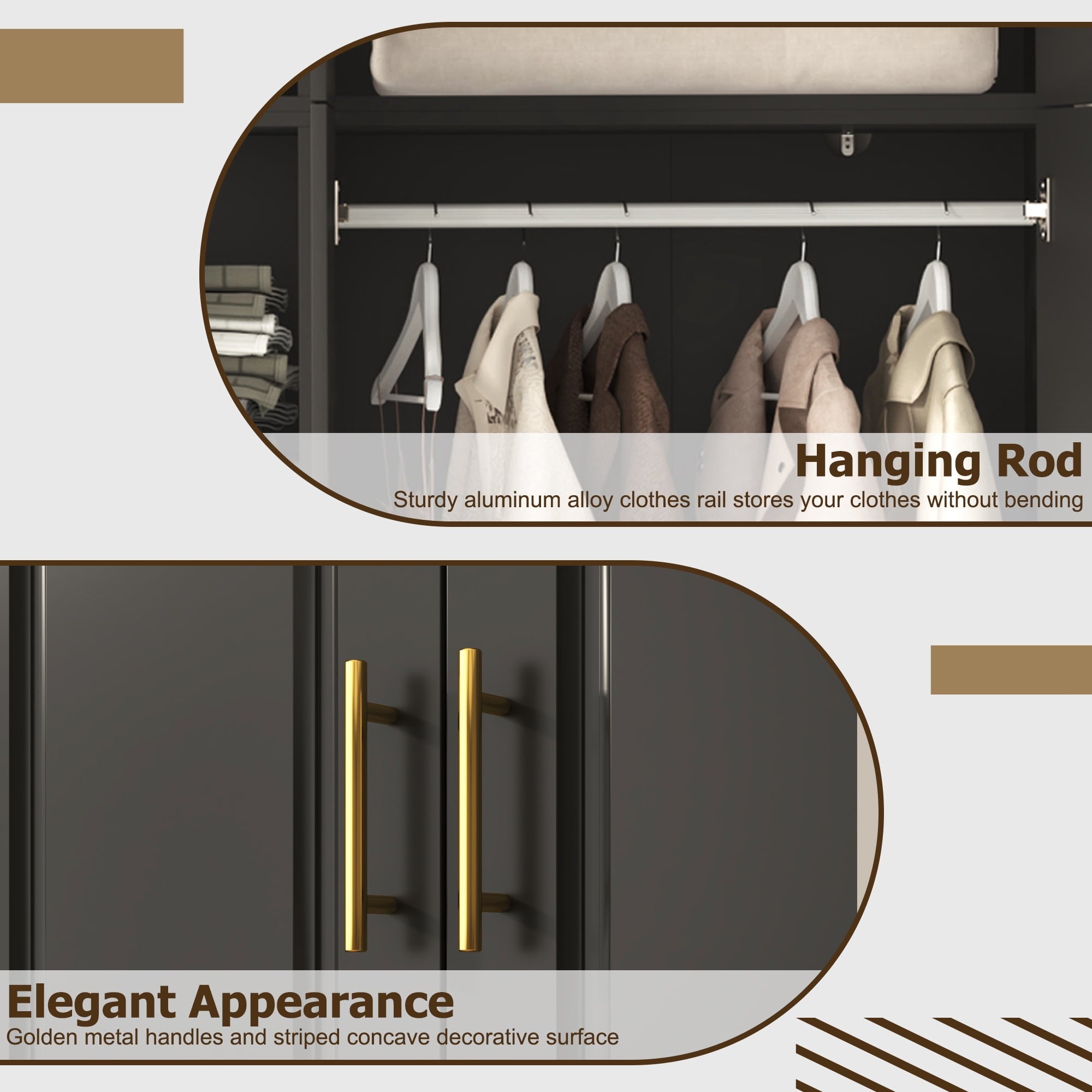 Blotout 94.5'' Armoire Wardrobe Closet with Top Cabinet and Mirror, Modern 3 Doors Adult Wood Closet Storage Cabinet with Hanging Rod & 3 Drawers & RGB LED 60,000 Color Lights/6 Storage Shelves