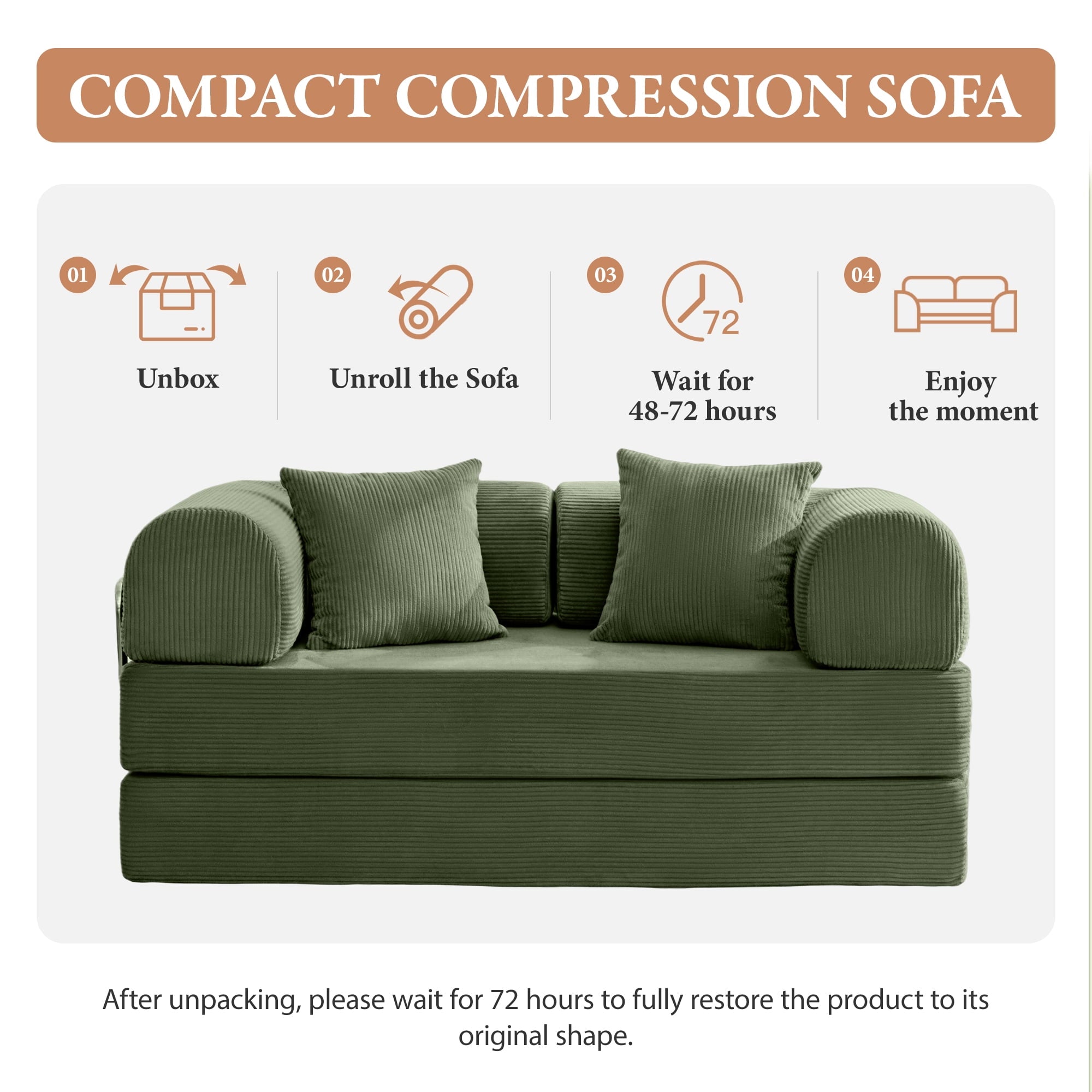 COOLHUT 63 W Combination Sofa, High Rebound Density Foam Sofa Couch, Two Forms Floor Couch Three Seats Sofa Bed for Living Room, Bedroom, Green