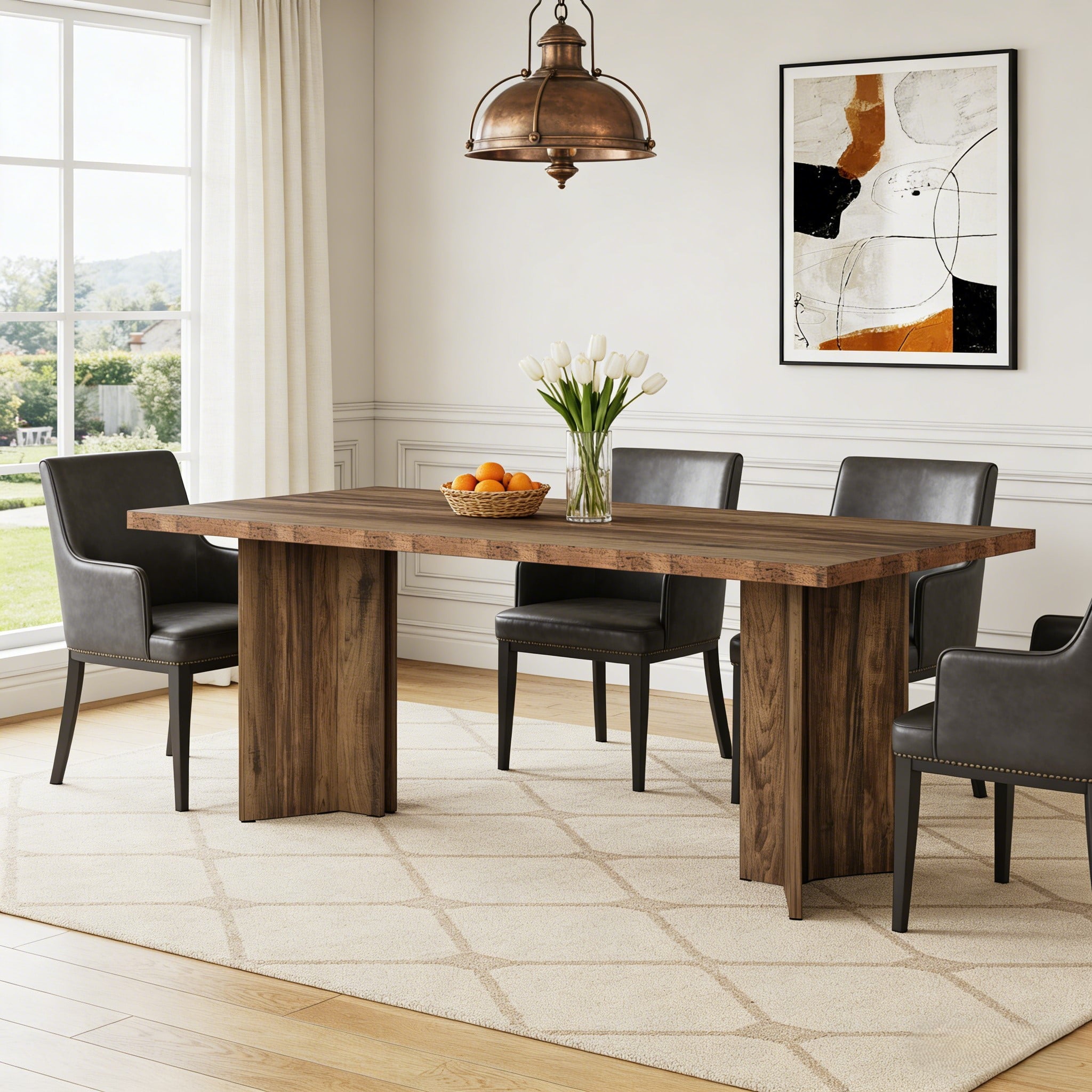Fnova 63 Rectangular Modern Dining Table, Wooden Modern Kitchen Table for 6 People for Dining Room, Warm Brown (Chairs Not Included)