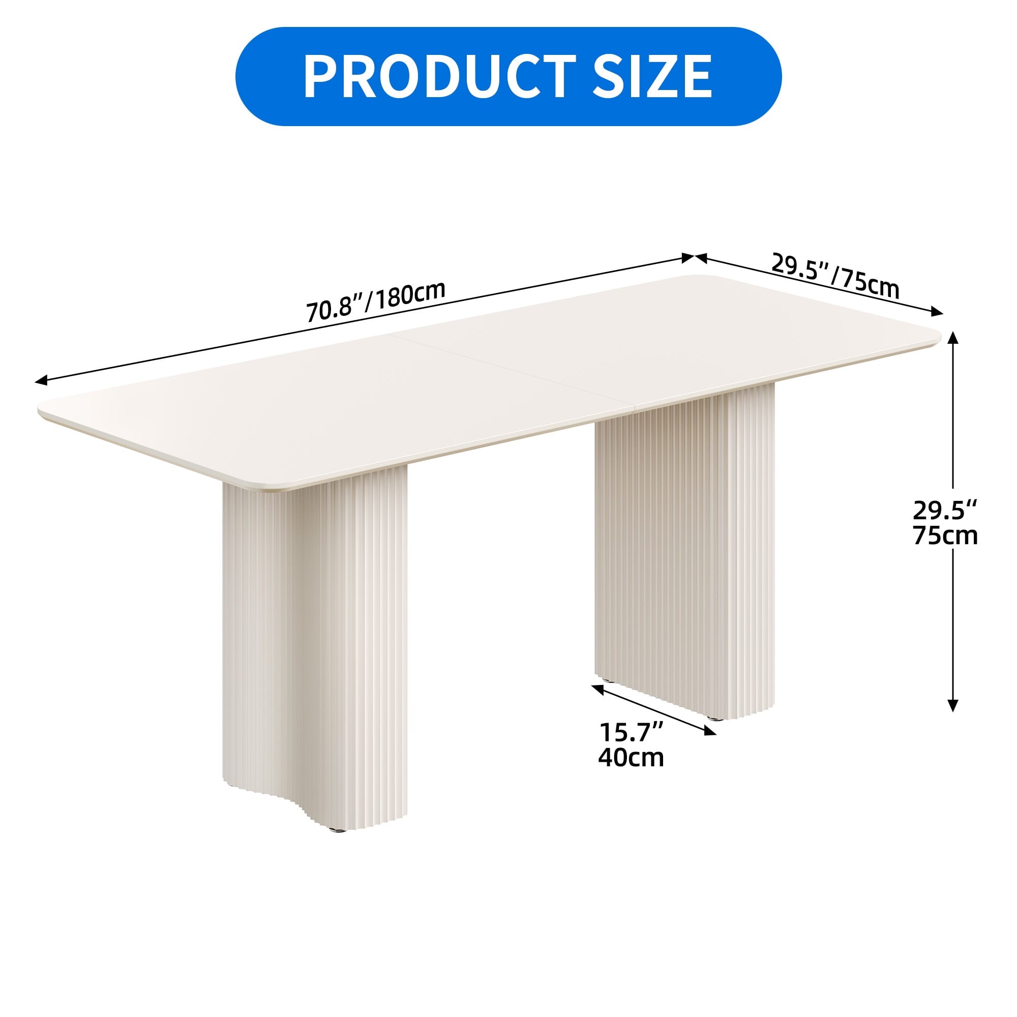 Dextrus 63  Modern Dining Table with Curved Wave Legs, Cream White Rectangular Kitchen Table for 4-6 Person, Dining Room Table for Gathering, Kitchen, Dining Living Room