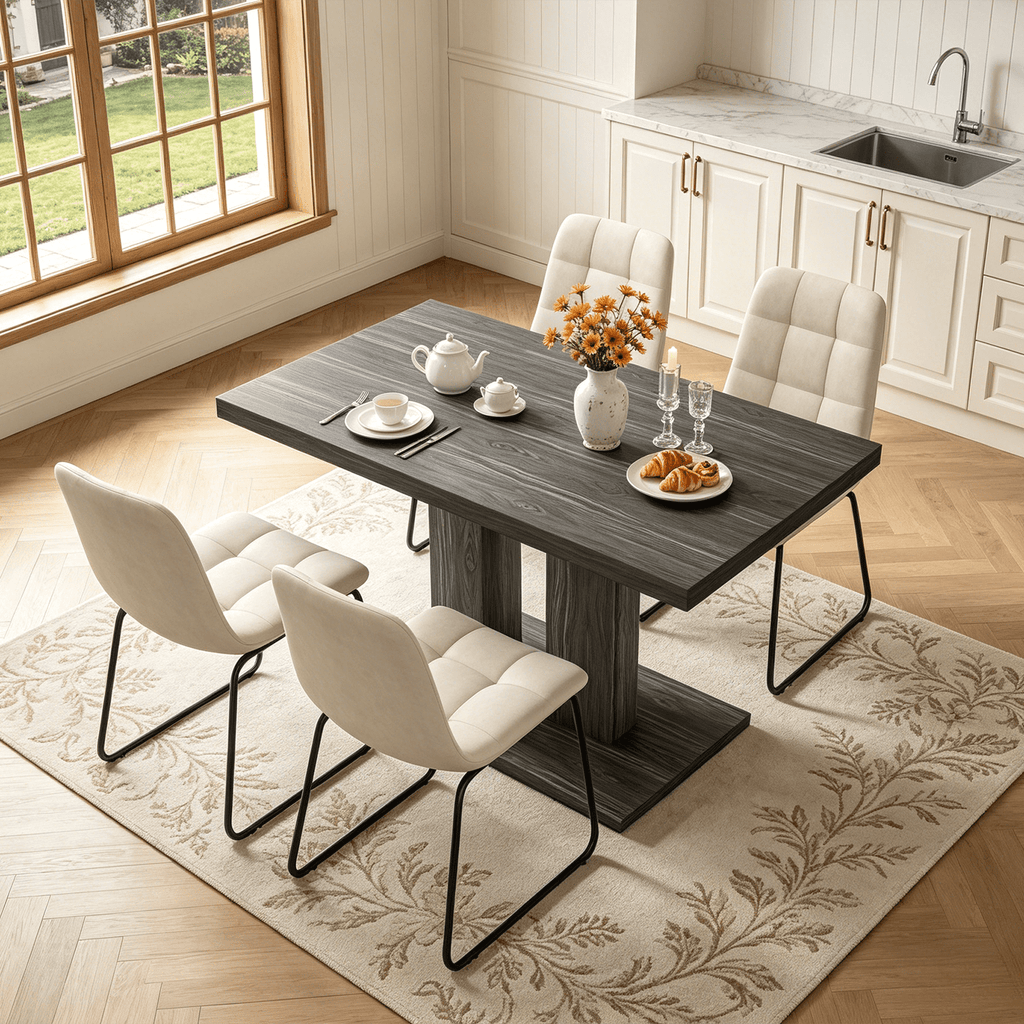 46.2 Dining Table,Modern Square Dining Table for 4-6 People,Rectangular Dining Room Table with Sturdy Pedestal Base，Rectangle kitchen Table for Living Room, Apartment