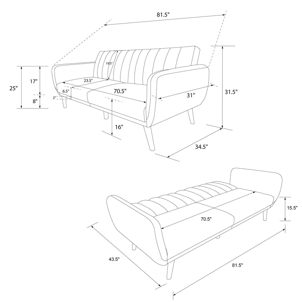 Novogratz Brittany Futon, Blue Linen