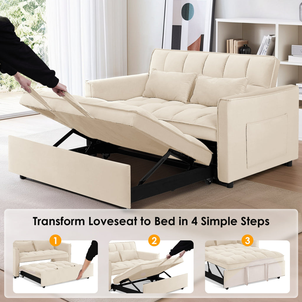 Anpport 3-in-1 Convertible Sleeper Sofa Bed, Pull-Out Loveseat Couch with Adjustable Back for Small Spaces, Velvet Fabric, 55, Dark Gray
