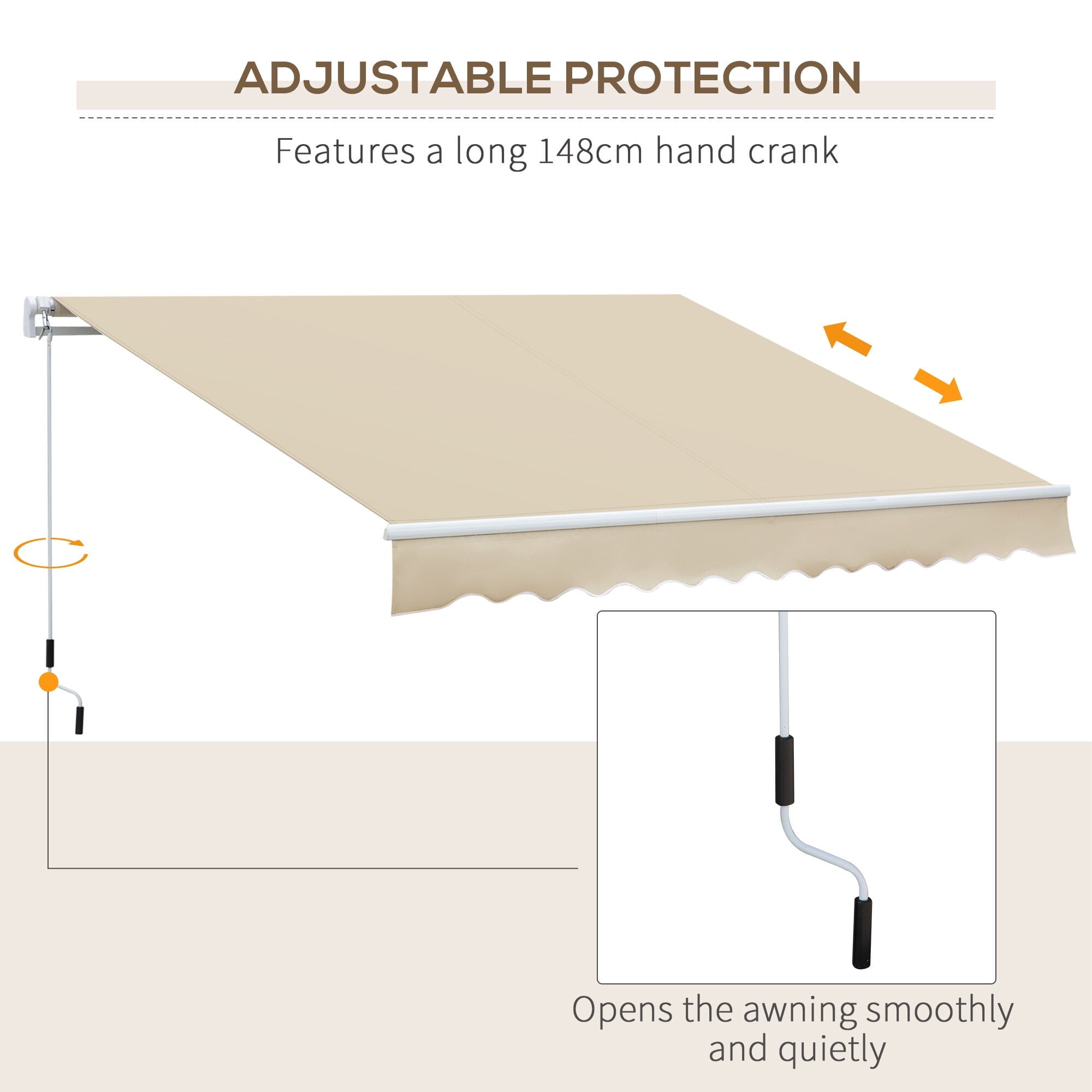 Patio Umbrellas Outsunny 12' x 8' Retractable Awning Patio Awnings Sun Shade Shelter with Manual Crank Handle, 280g/m² UV & Water-Resistant Fabric and Aluminum Frame for Deck, Balcony, Yard, Cream Wh