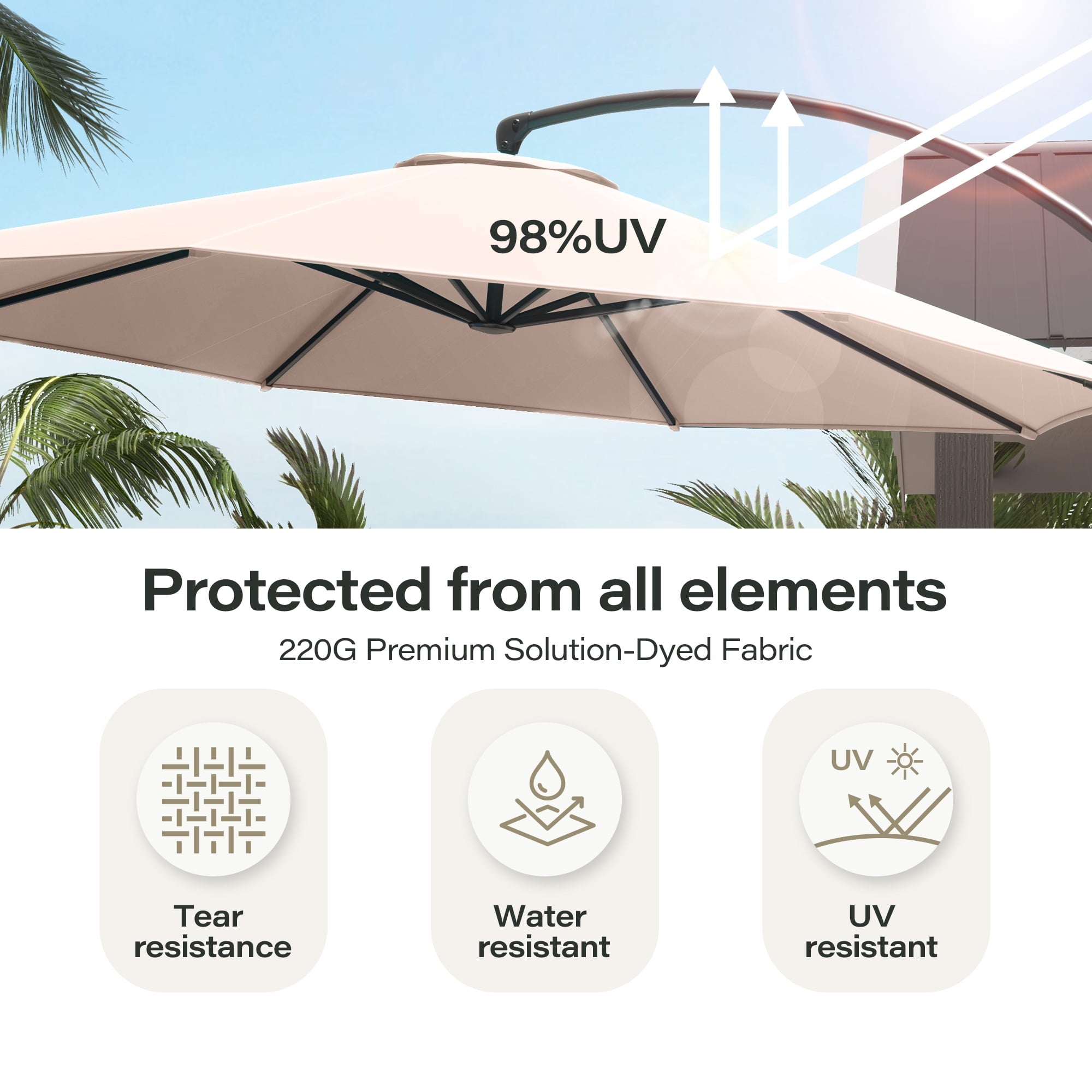 LAUSAINT HOME 11 FT Outdoor Patio Umbrella with Base, Aluminum Cantilever Umbrella with Crank, Gray