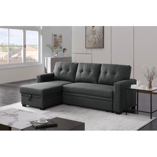 BSHTI L-Shaped Pull-Out Sleeper Sofa Bed with Storage Chaise, 3-Seater Convertible Corduroy Sectional Couch, Solid Wood & Iron Frame, Black