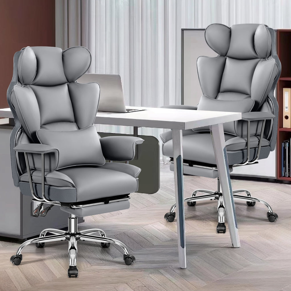 COOLHUT Big and Tall Office Chair 500LBS Wide Seat Ergonomic Computer Desk Chair, PU Leather Executive Office Chair with Footrest, Adjustable Task Chair Lumbar Back Support 8 Hour, Black