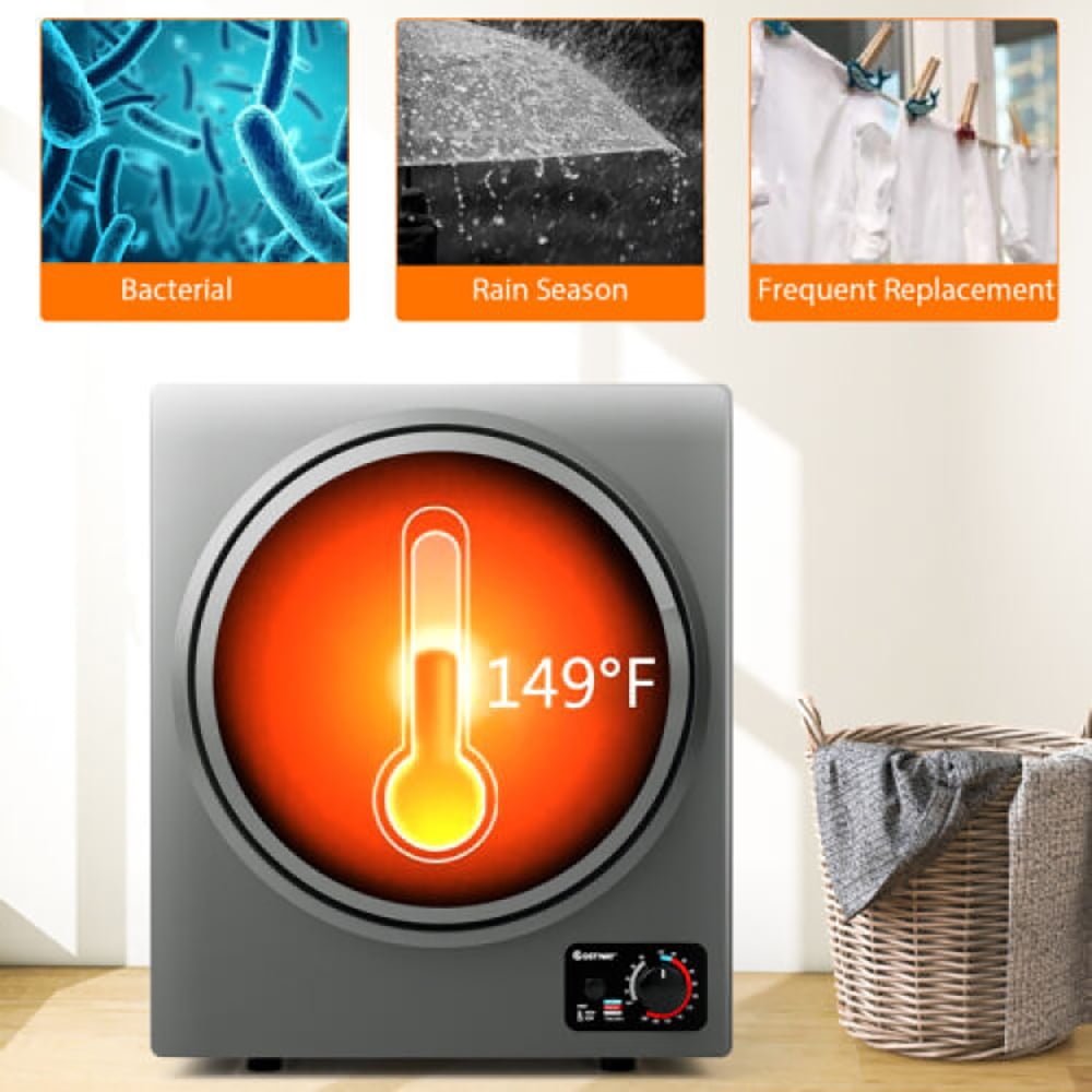 Resenkos 1.5 Cu .ft Clothes Dryer with with Stainless Steel Wall Mount-Gray, Portable Clothes Dryer, Compact Dryer for laundry