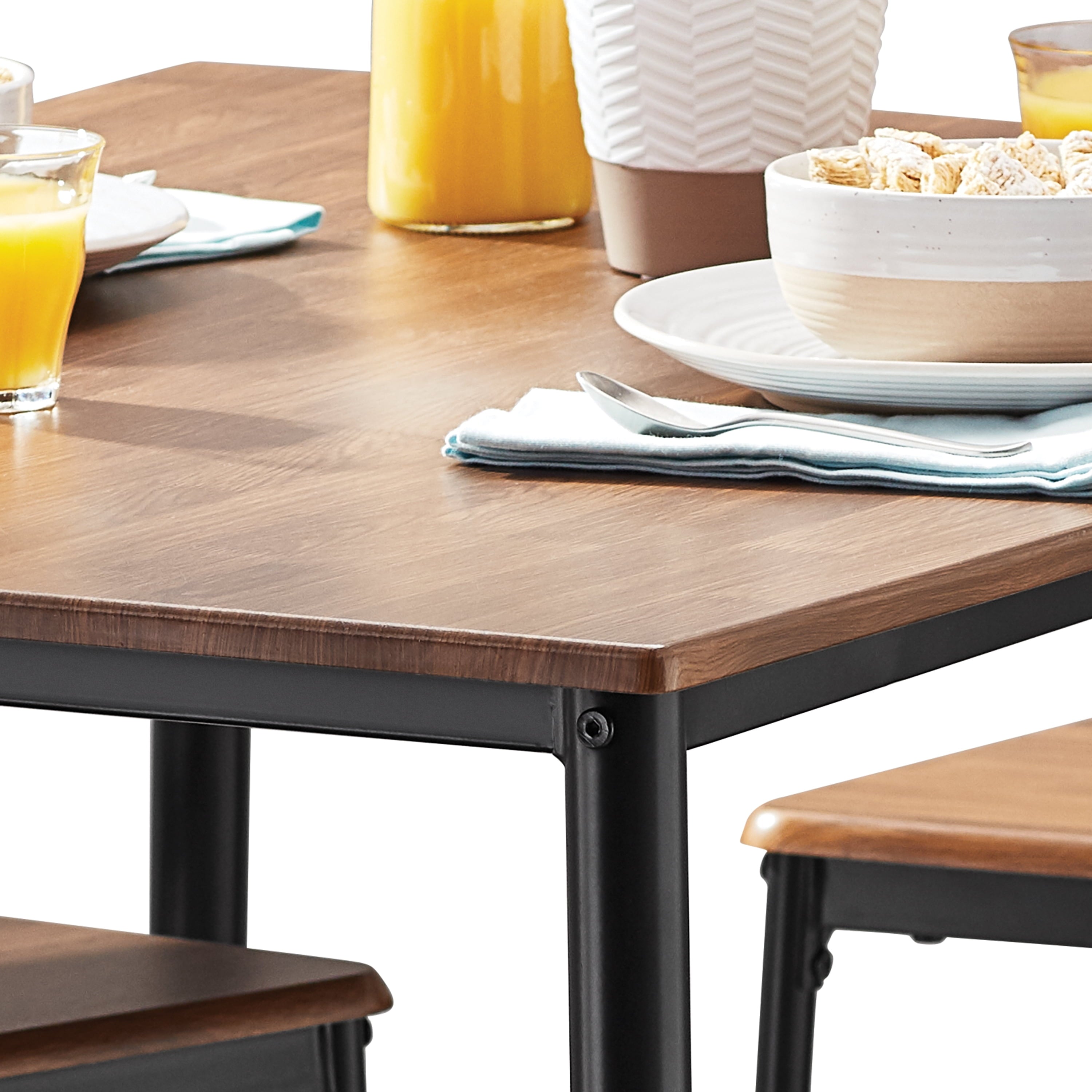Mainstays 5-Piece Modern Wood & Metal Dining Room Set, Walnut Color for Indoor