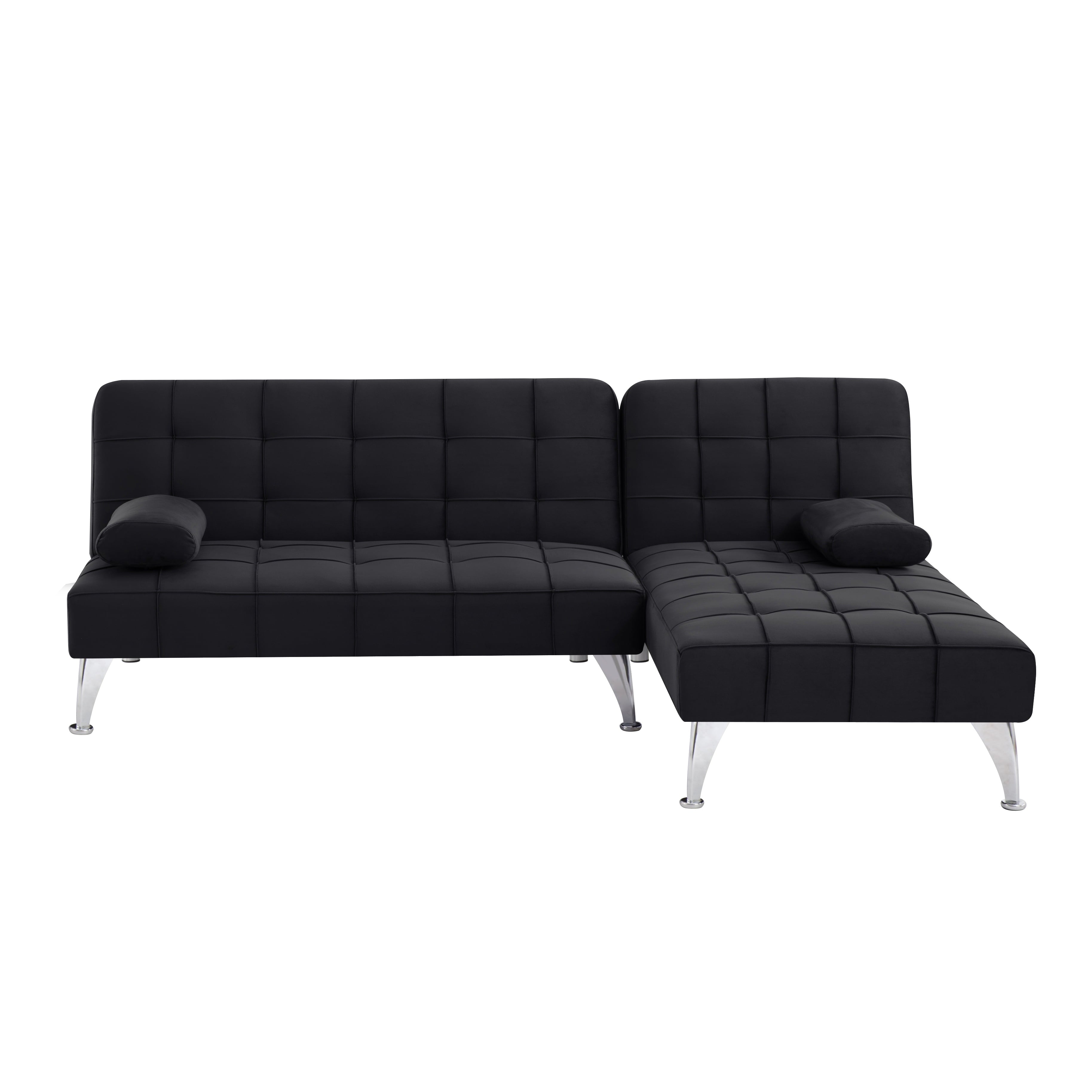Gewnee 78.35”L-Shaped Velvet Reversible Sectional Sleeper Sofa,Futon Sofa with Adjustable Split Back & Chaise,Couch for Home,Office and Guest Room.Black