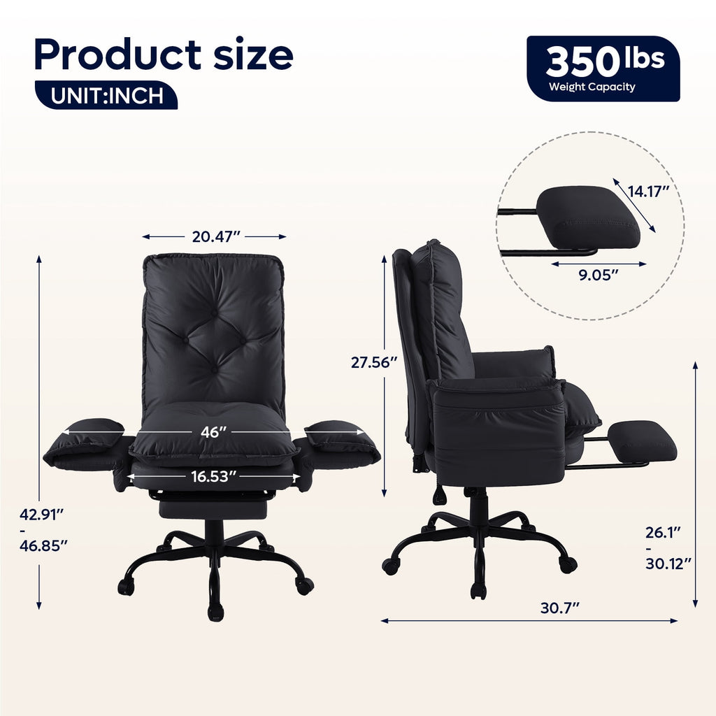 Bestier Big and Tall Executive Office Chair with Flip-up Arms for Adult, Wide Seat Ergonomic Computer Desk Chair,High Back Velvet Comfy Cross-Legged Office Chair with Footrest and Side Pockets, Black