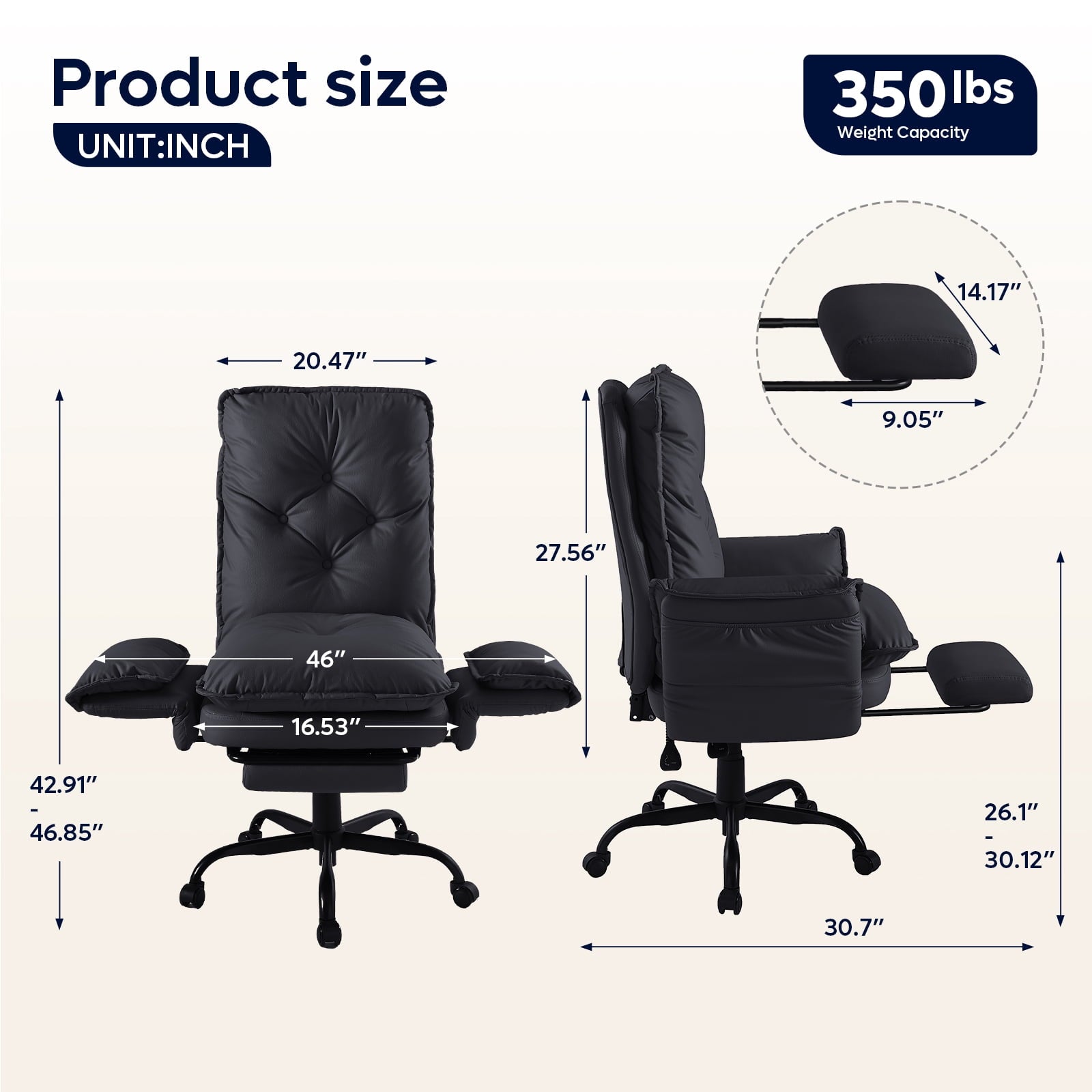 Bestier Big and Tall Executive Office Chair with Flip-up Arms for Adult, Wide Seat Ergonomic Computer Desk Chair,High Back Velvet Comfy Cross-Legged Office Chair with Footrest and Side Pockets, Black