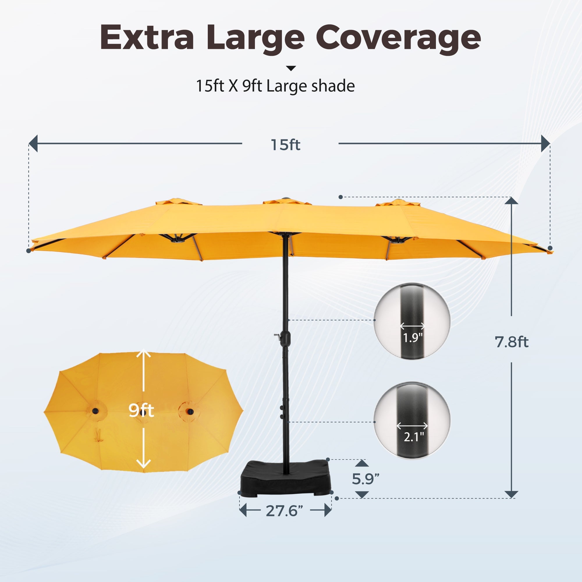 Alpha Joy 15ft Outdoor Patio Umbrella Extra-Large Double-Sided Garden Umbrella with Crank Handle and Base - Smoky Gray