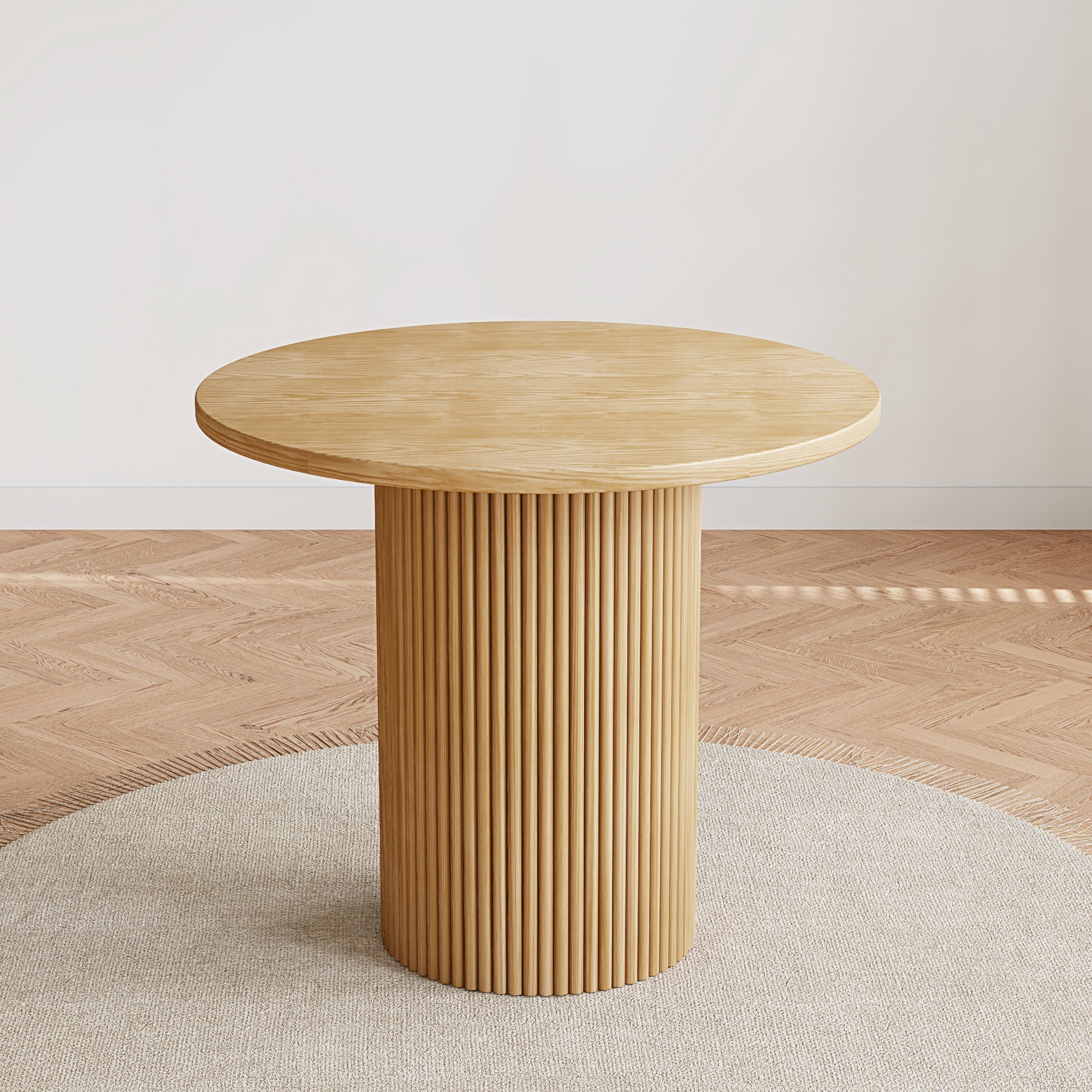 Rophefx 35.4 Solid Wood Round Dining Table with Handcrafted Relief Pedestal,Circle Dining Table,Natural