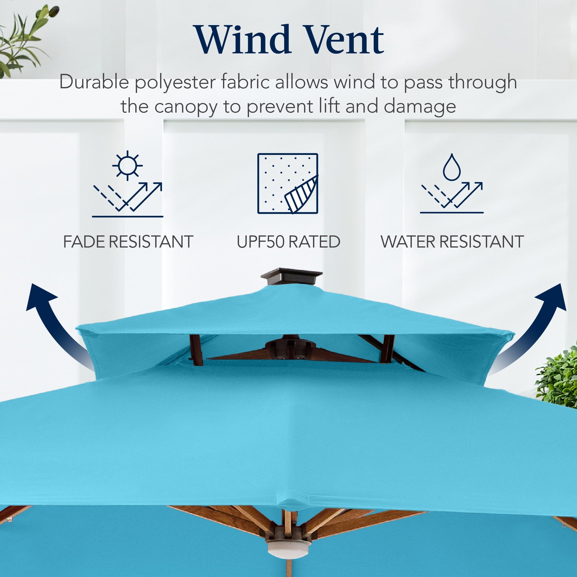 Best Choice Products 10ft Square Woodgrain Pattern 2-Tier Outdoor Solar LED Cantilever Umbrella w/ Base - Gray