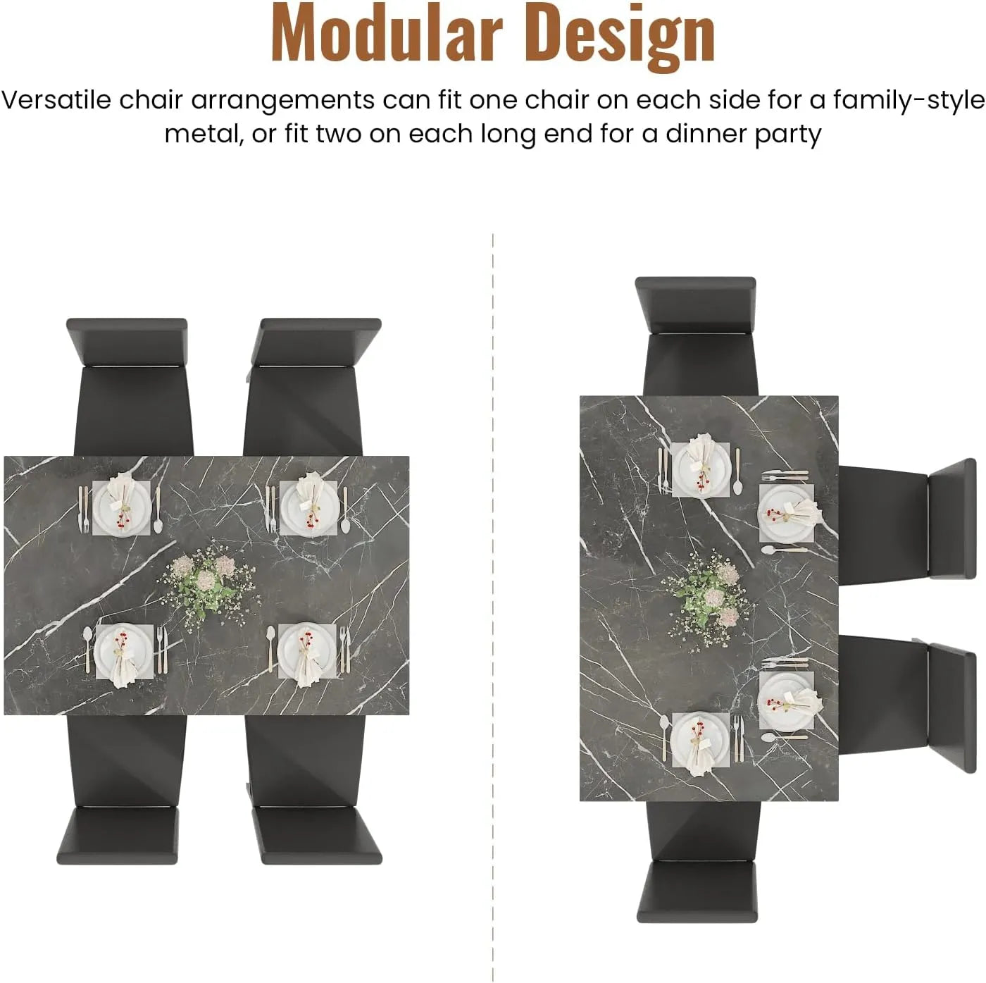 MOOSENG Dining Table Set for 4, Faux Marble Kitchen Table and Chairs Set of 4, 5-Piece Dining Room Set with PU Leather Upholstered Chairs for Small Space, Gray