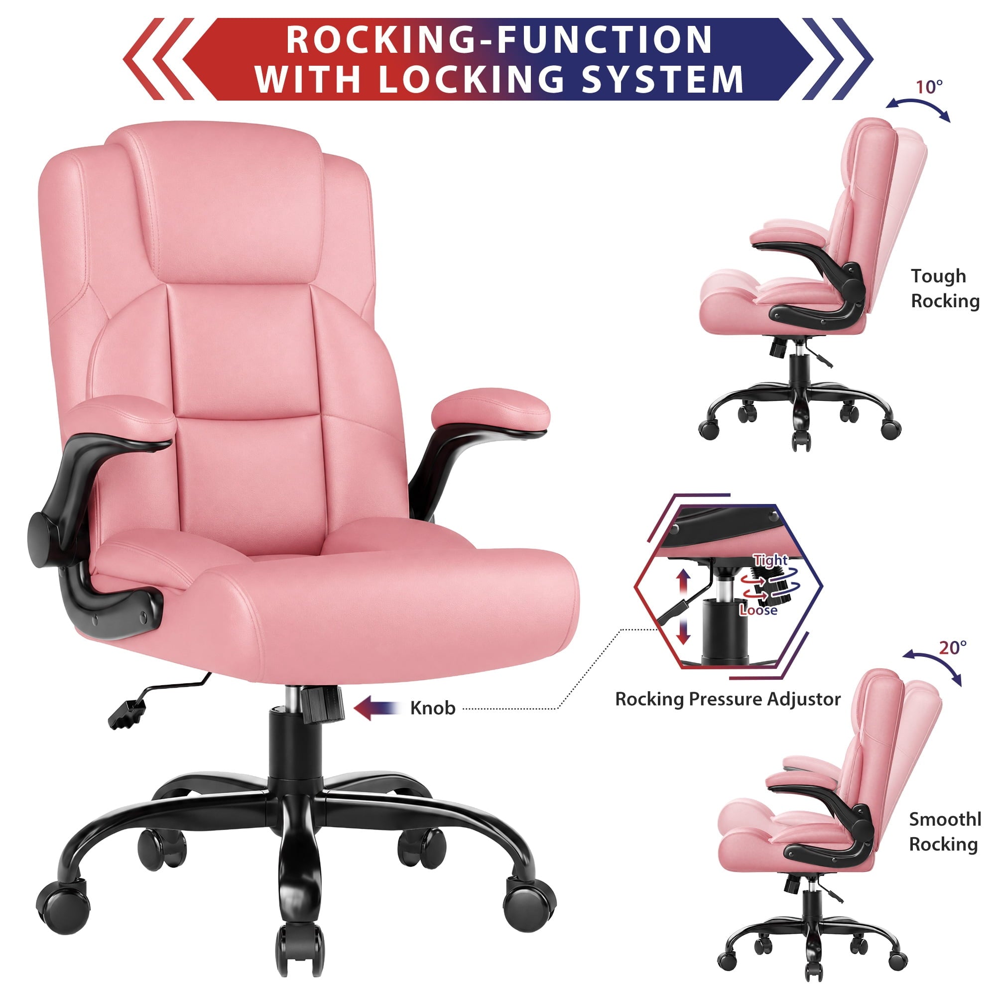 JONPONY Leather Office Chair, Big and Tall 500lbs Ergonomic Desk Chairs with Back Support, Executive Leather Chair with Wheels for Home Office, with Adjustable Padded Armrest & Lumbar Support , Black