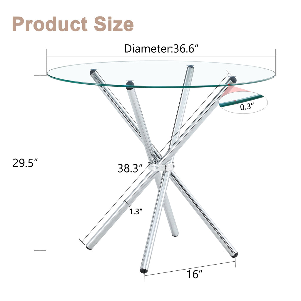 LUFTUT 36.6 Round Glass Dining Table, Modern Gold Base Kitchen Table, Small Space Bistro Table, Clear Tempered Glass Top for Apartmen