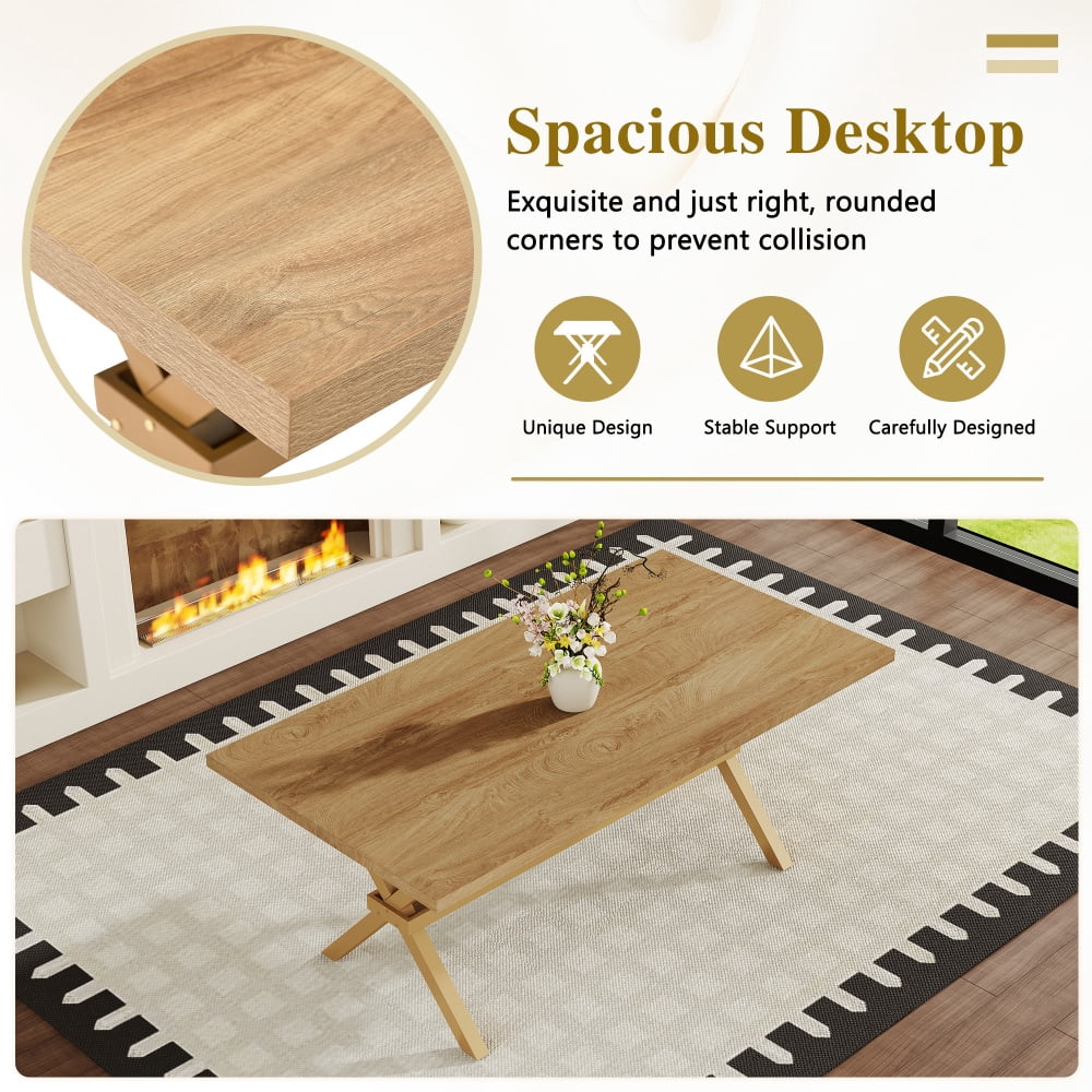 Modern 71 Wood Dining Table, Light Wood Grain MDF Top with X-Shaped Metal Legs, Seats 6-8 People, for Kitchen & Dining Room