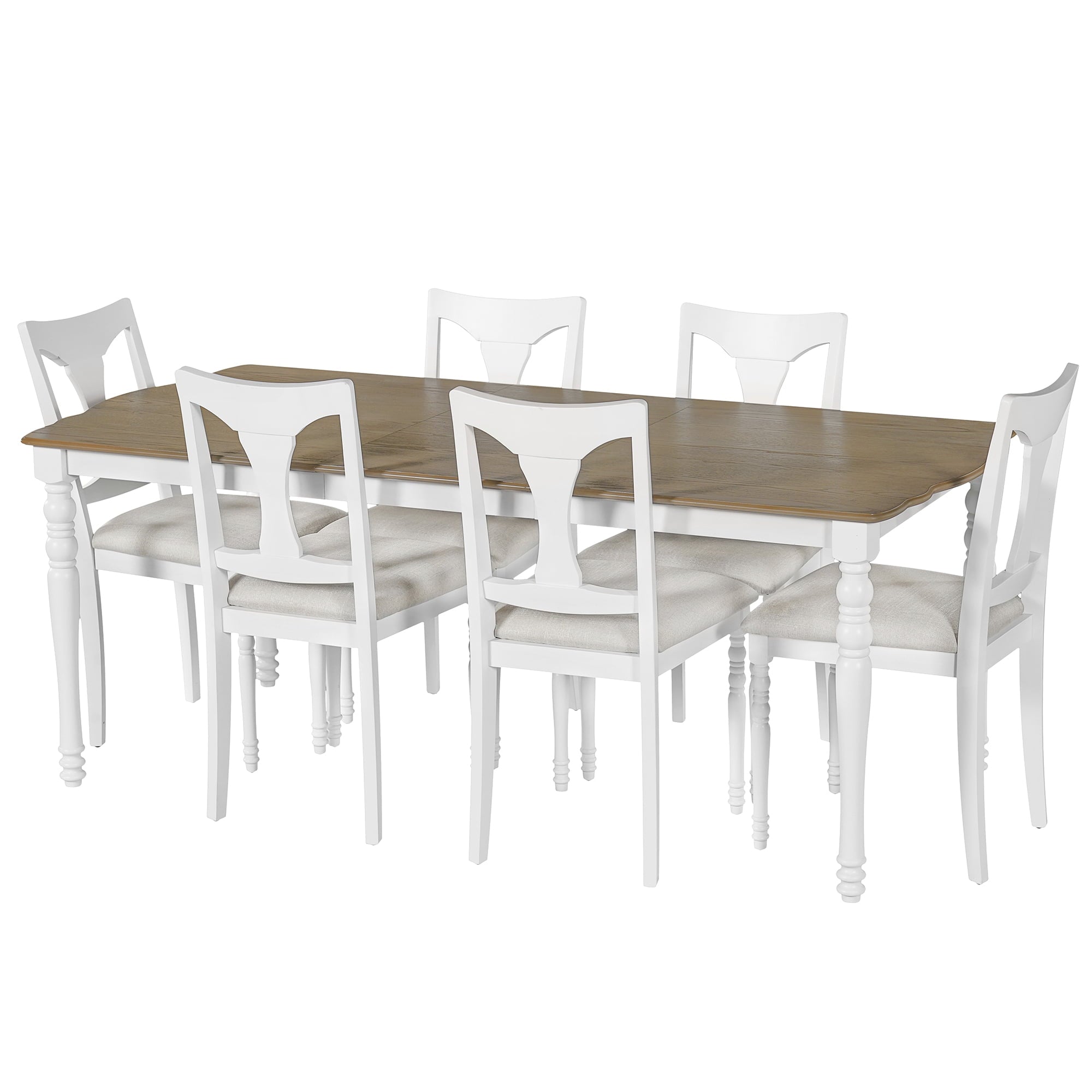 Harper & Bright Designs 7 Pieces Retro Dining Set for 6, Wood Rectangular Table with Designed Trestle Base and 6 Upholstered Chairs for Dining Room and Kitchen, Grey