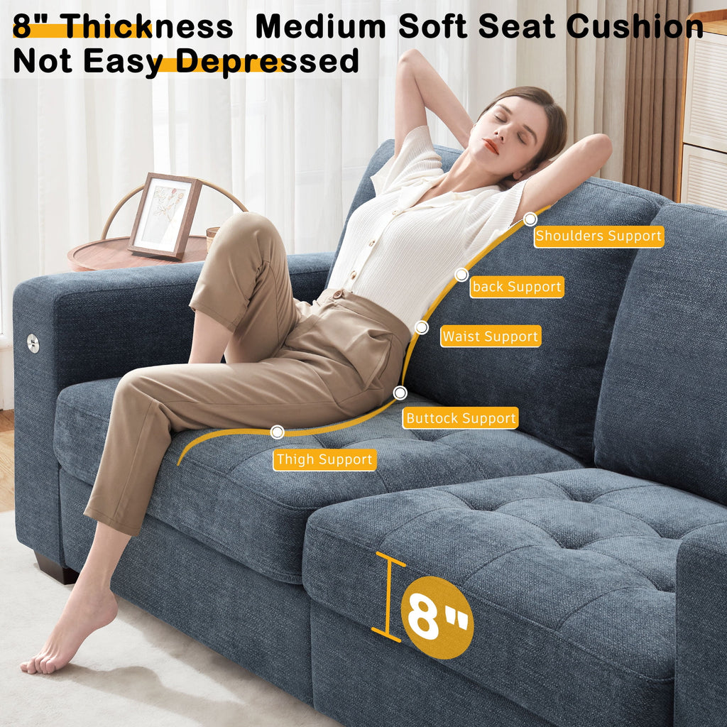 Bedluxury 89 Deep Sofa Couch with USB/Type-C Charging, Storage Pocket & Wide Armrest, Removable Cover, Seats 3 Adults, Chenille Beige