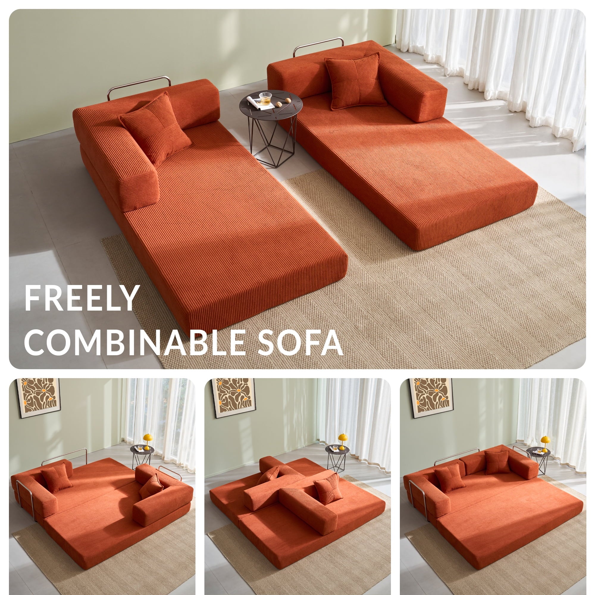 YINIX 78,6 Convertible Sofa Couch with 2 Pillows, Sleeper Sofa Bed for Living Room, Small Spaces, Orange
