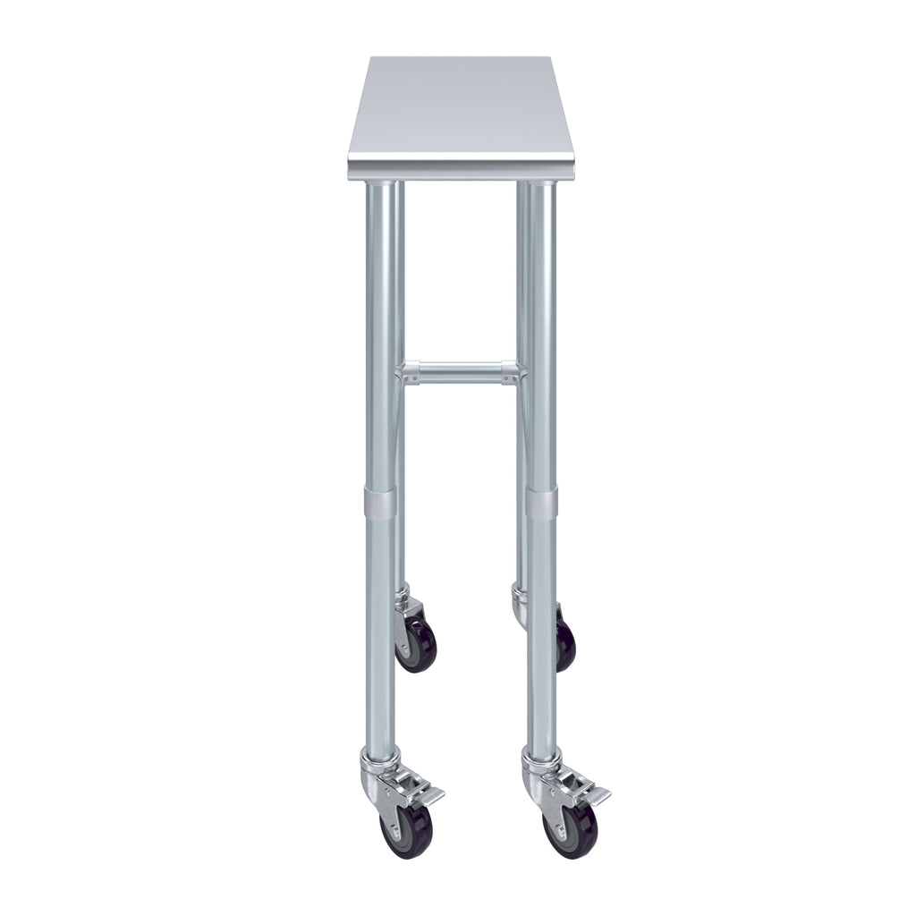 AmGood 36 Long x 30 Deep Stainless-Steel Work Table with Open Base and Wheels, Mobile Metal Table