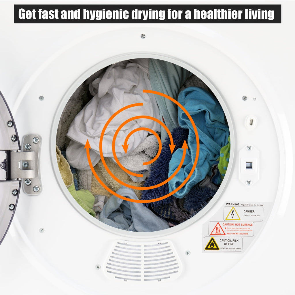 Tcbosik ZOKOP 1.6 cuft Compact Portable Household Clothes Dryer, 120V Stainless Steel Drum Dryer for Apartments, Home, Dorm, MECHANICAL Control and ETL Certification, Black & White
