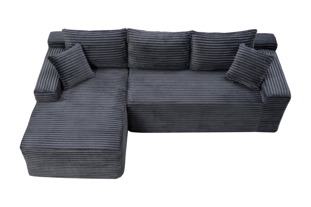 LLappuil 108 Sectional Sofa, Modular Sectional Couch with Left Chaise, Deep Seat Corduroy Cloud Sofa for Living Room Black