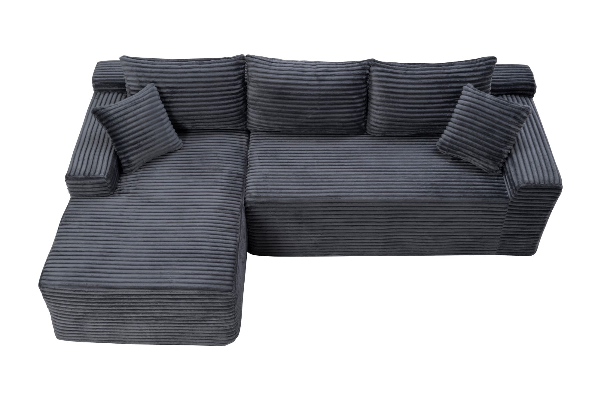 LLappuil 108 Sectional Sofa, Modular Sectional Couch with Left Chaise, Deep Seat Corduroy Cloud Sofa for Living Room Black