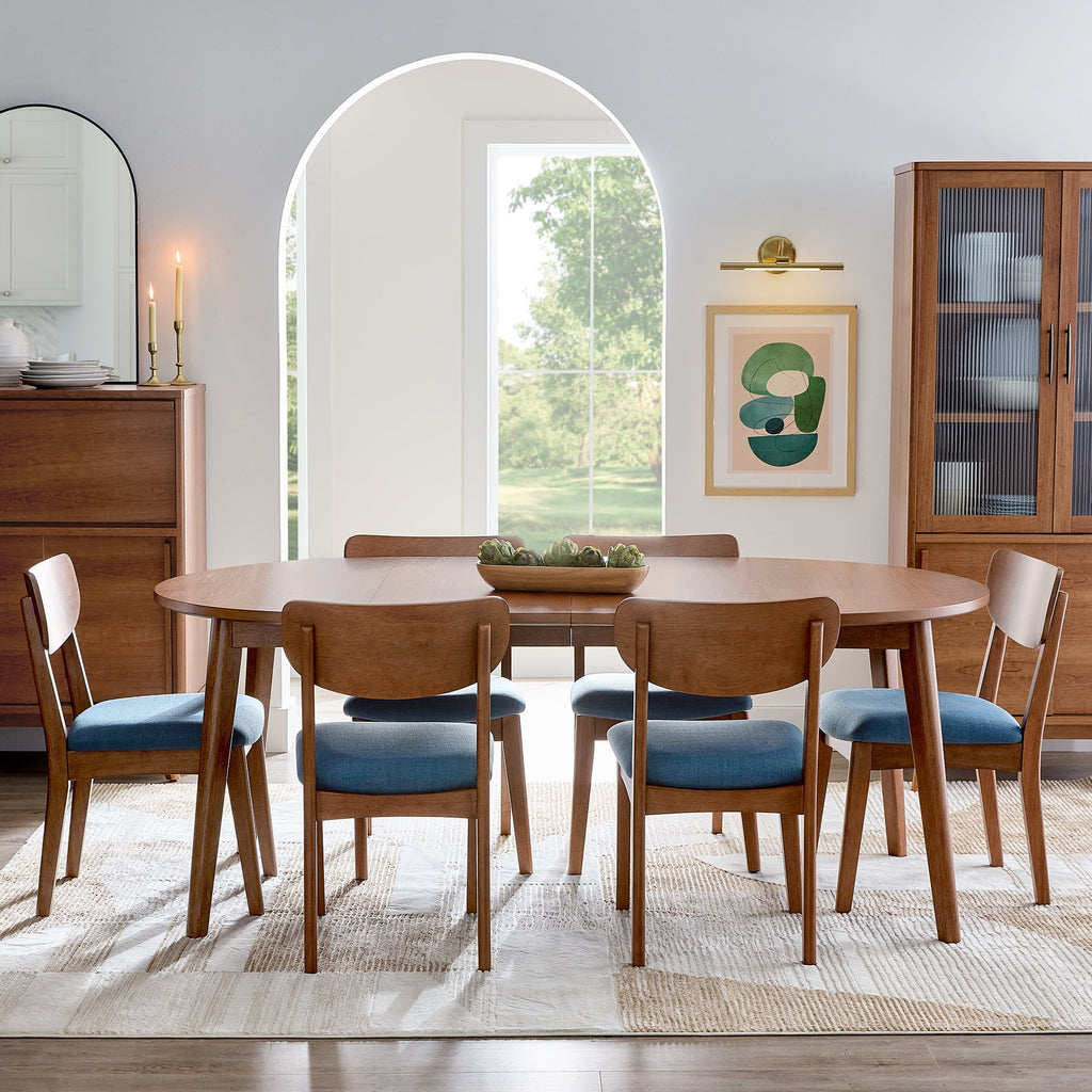 Better Homes & Gardens Greyson Mid-Century Extendable Dining Table, Solid Wood and Veneer, Acorn Finish