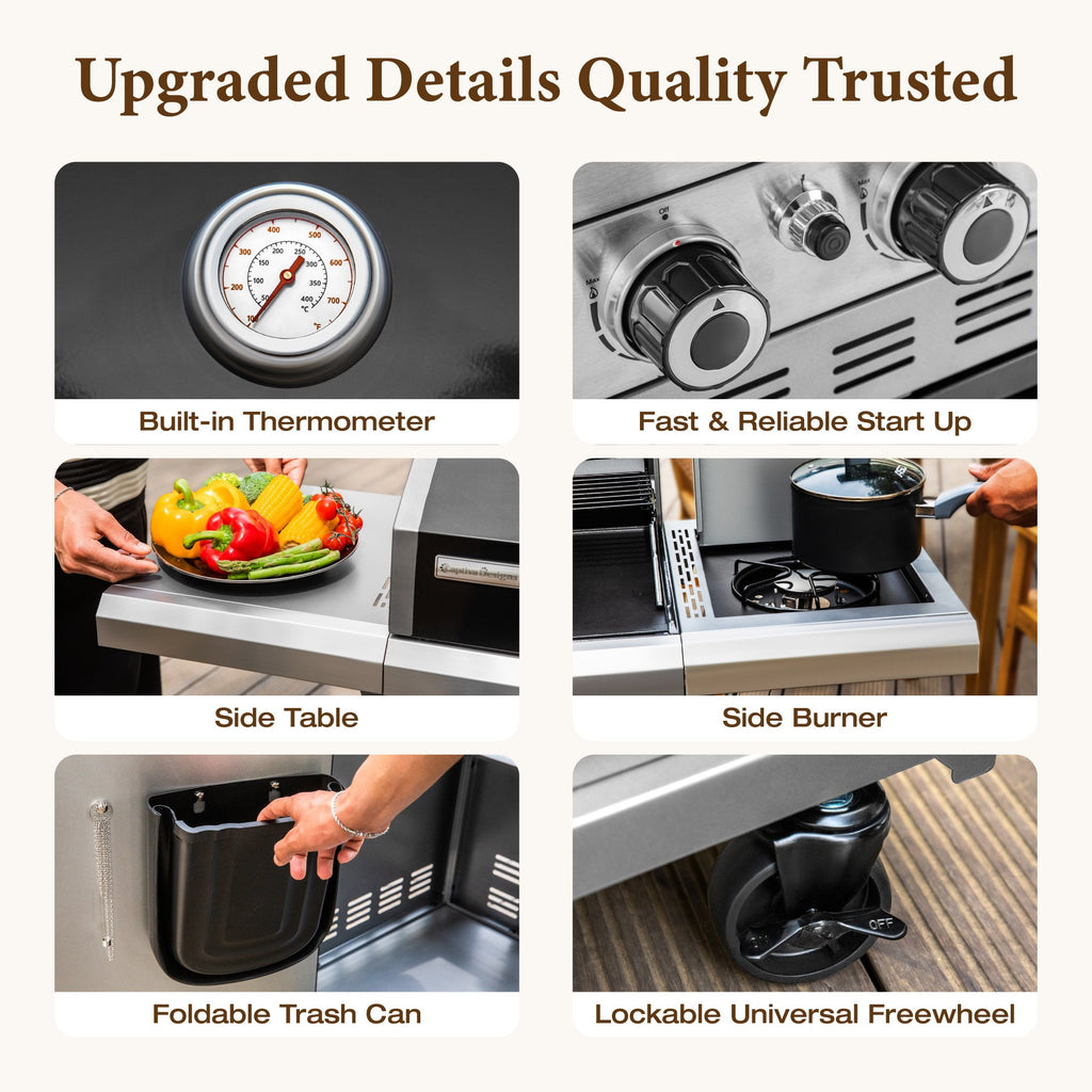 MF Studio 4 Burner Propane Gas Grill and Griddle Combo with Side Burner BBQ Grill - Black
