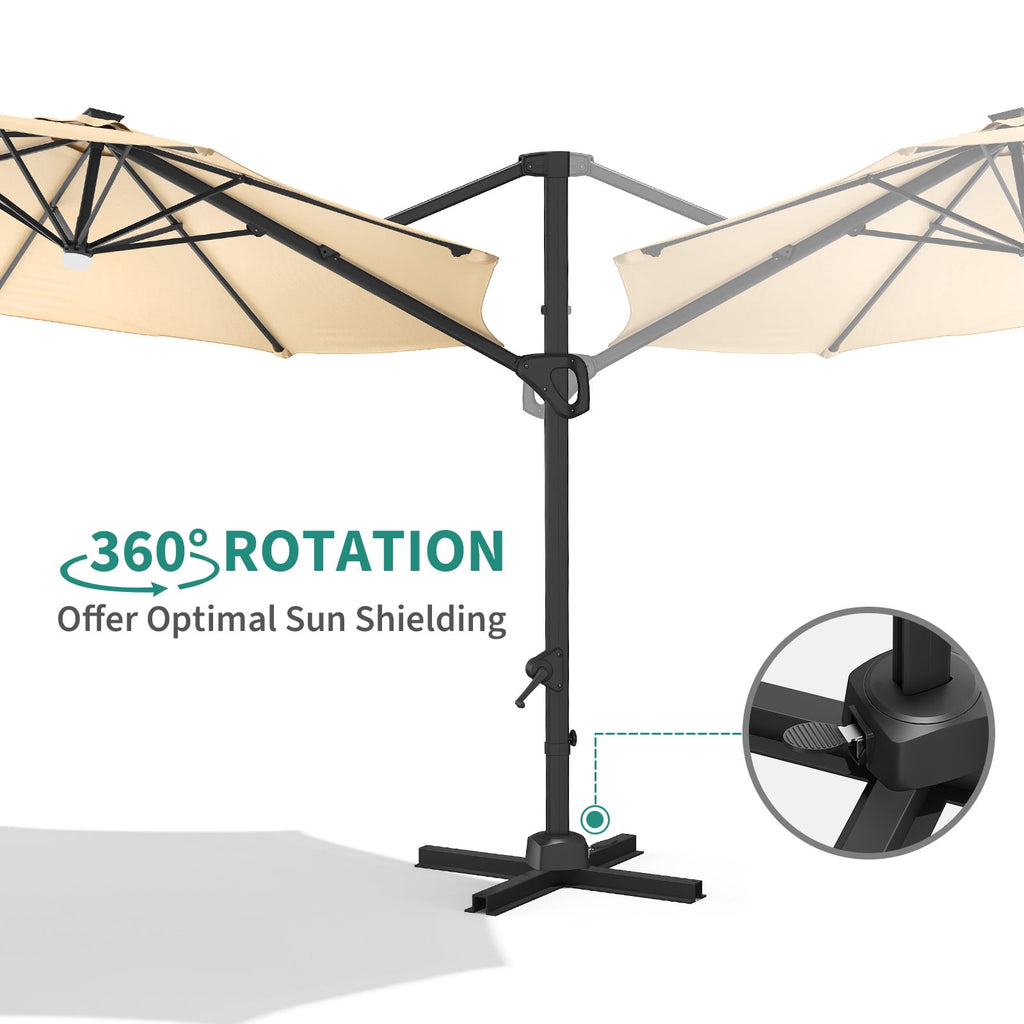 360° Rotating Cantilever Patio Umbrella – Heavy-Duty Waterproof Oxford Canopy, Adjustable Tilt, Rust-Proof Aluminum Frame, Easy Crank, Cross Base – Large Sun Shade for Garden, Poolside, Patio – Grey