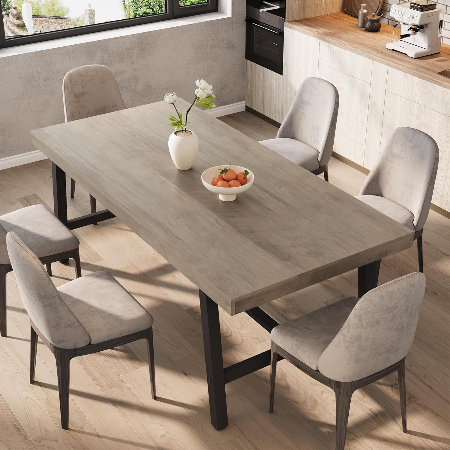 70.87 Inch Long Large Rectangle Dining Table for 6-8 People, Modern Kitchen Dining Room Table with Rustic Wooden Tabletop & Strong Metal frame(Only Gray Walnut Table)