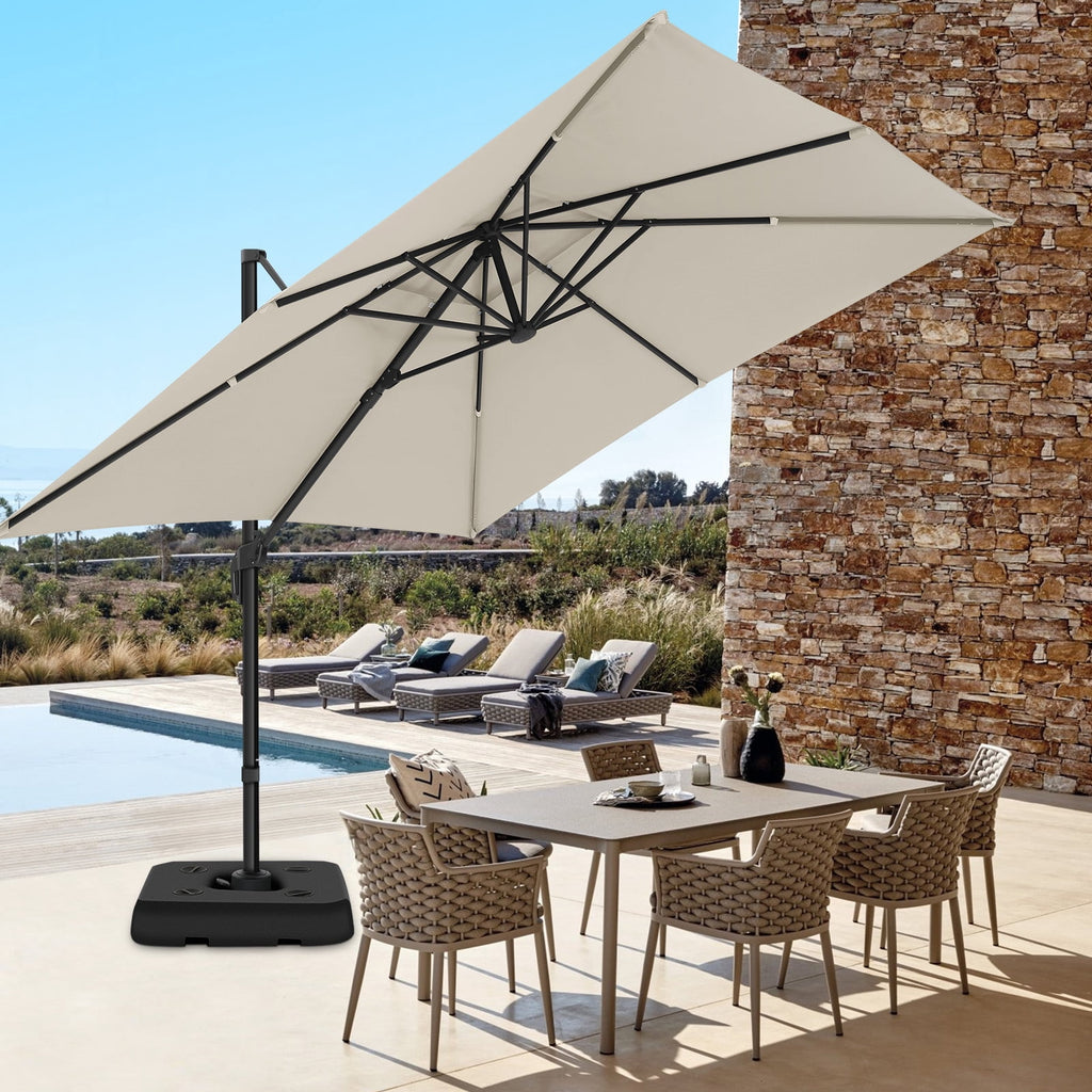 COBIZI 10x10ft Patio Cantilever Umbrella Double Roof Large Rectangular Deck Offset Umbrellas, Square Outdoor Patio Umbrella with 360°Rotation & Heavy-Duty Aluminum Frame,for Poolside Garden,Beige