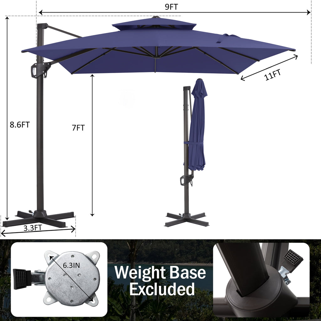 Pellebant 9' X 11' Patio Umbrella Outdoor Rectangle Umbrella Large Cantilever Umbrella Windproof Offset Heavy Duty Sun for Garden Deck Pool Patio