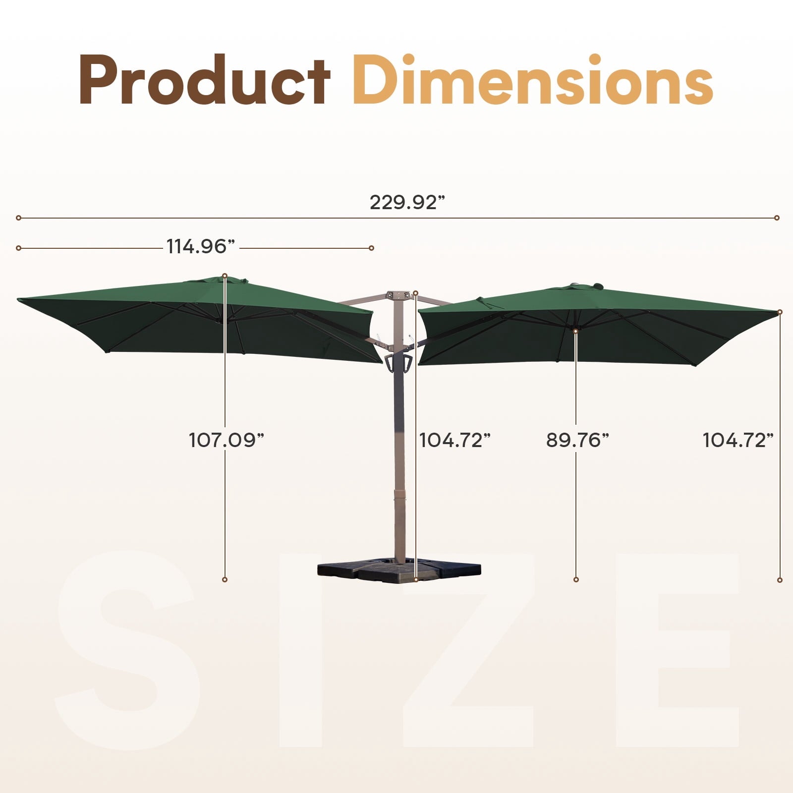 FUNDAZE 10x10ft Double Canopy Cantilever Umbrella, Patio Outdoor with Base & Cover, Waterproof UV Resistant for Garden Poolside Shade, Beige