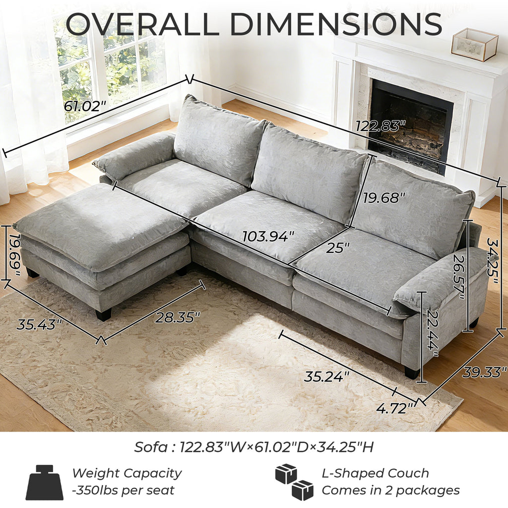 Ktaxon Sectional Sofa L Shaped Couch with Chaise Living Room Sleeper Set, 2 Seats with Chenille and Double Layer Cushions 86 W Beige