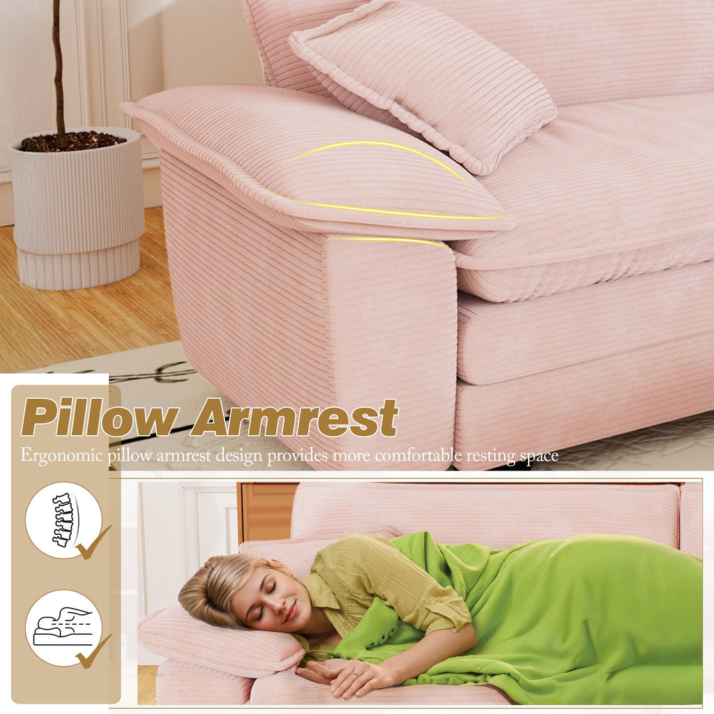 Muumblus 80.5 Corduroy Loveseat Sofa, Oversized Upholstered 2-Seater Fluffy Cloud Sleeper Couch for Living Room/Apt, Pink
