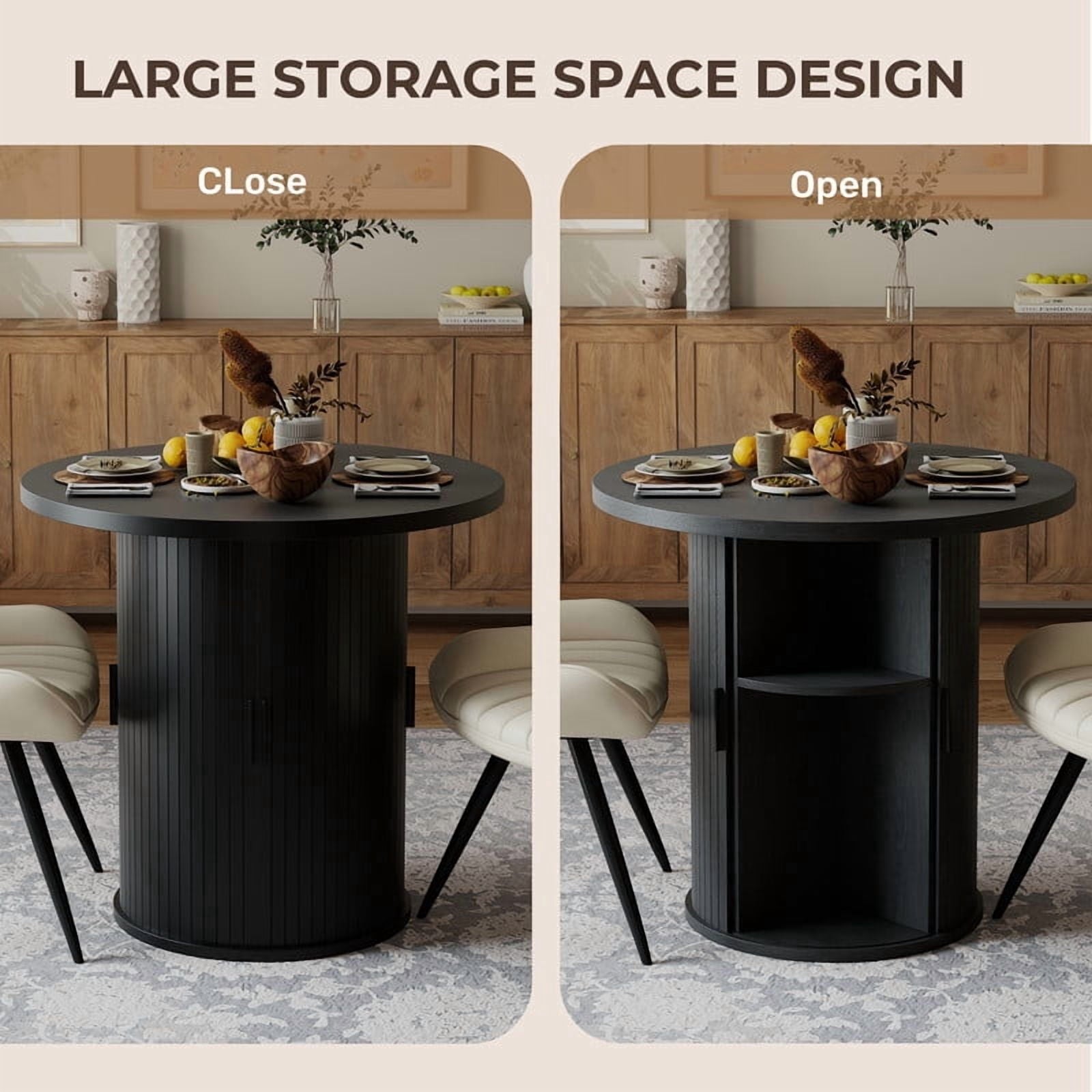 Hawsaiy 3-Piece Dining Table Set for 2, 31.5 Round Dining Table Set with 2 Upholstered Dining Chairs, Modern Farmhouse Table Set for Dining Room (Black+Black)