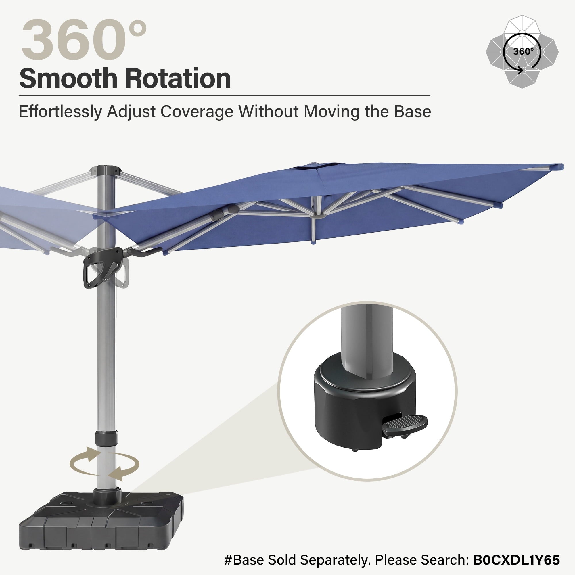 LAUSAINT HOME Outdoor Patio 11 FT Large Cantilever Umbrella, Windproof Offset with 360-degree Rotation for Backyard, Pool, Lawn, Deck, Navy Blue