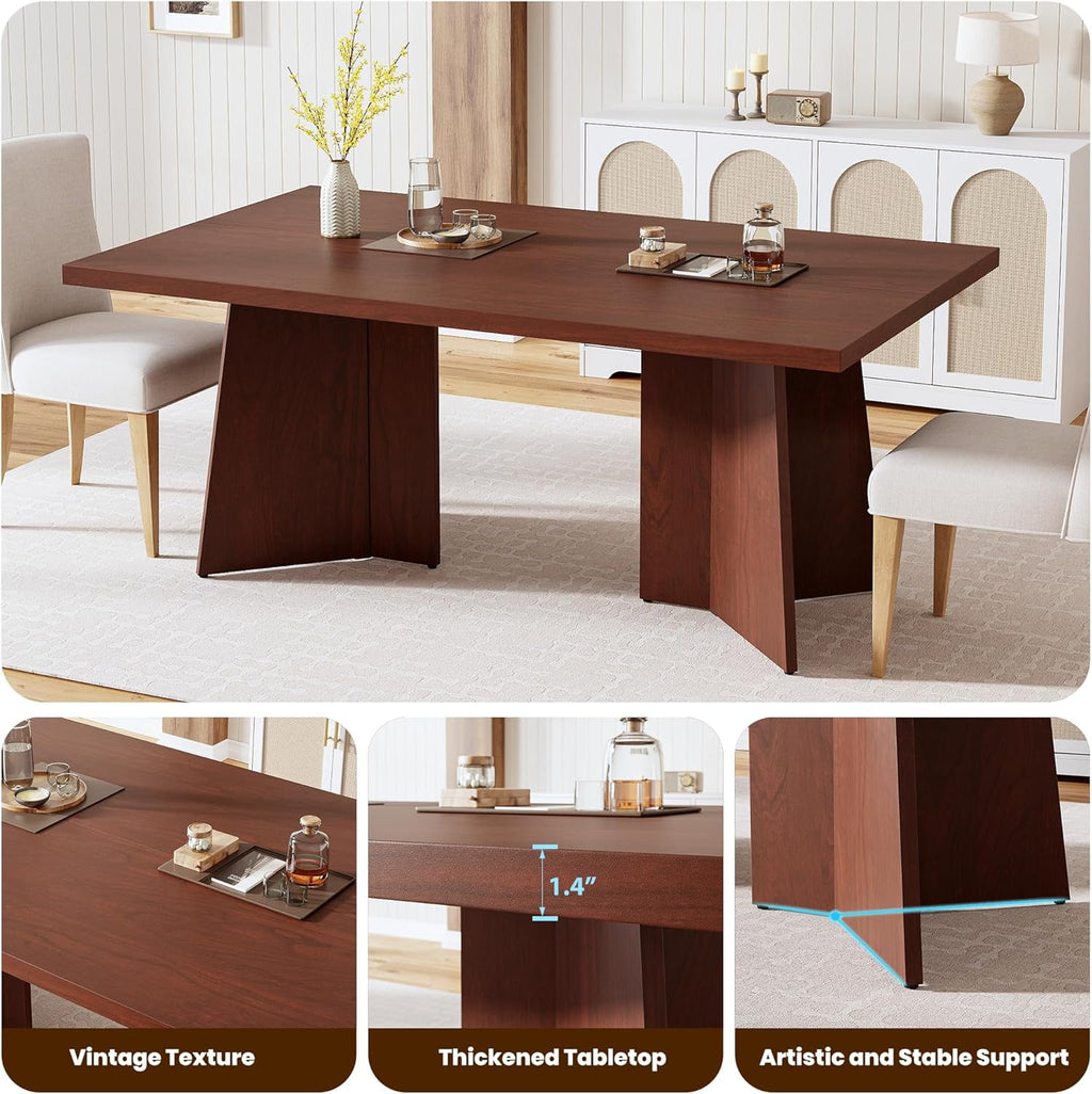 Dining Table for 6-8 People - 63 Modern Long Kitchen Table with Large Tabletop & Heavy Duty Pedestal Legs, Dinner Table for Kitchen, Conference Room, Home, Walnut