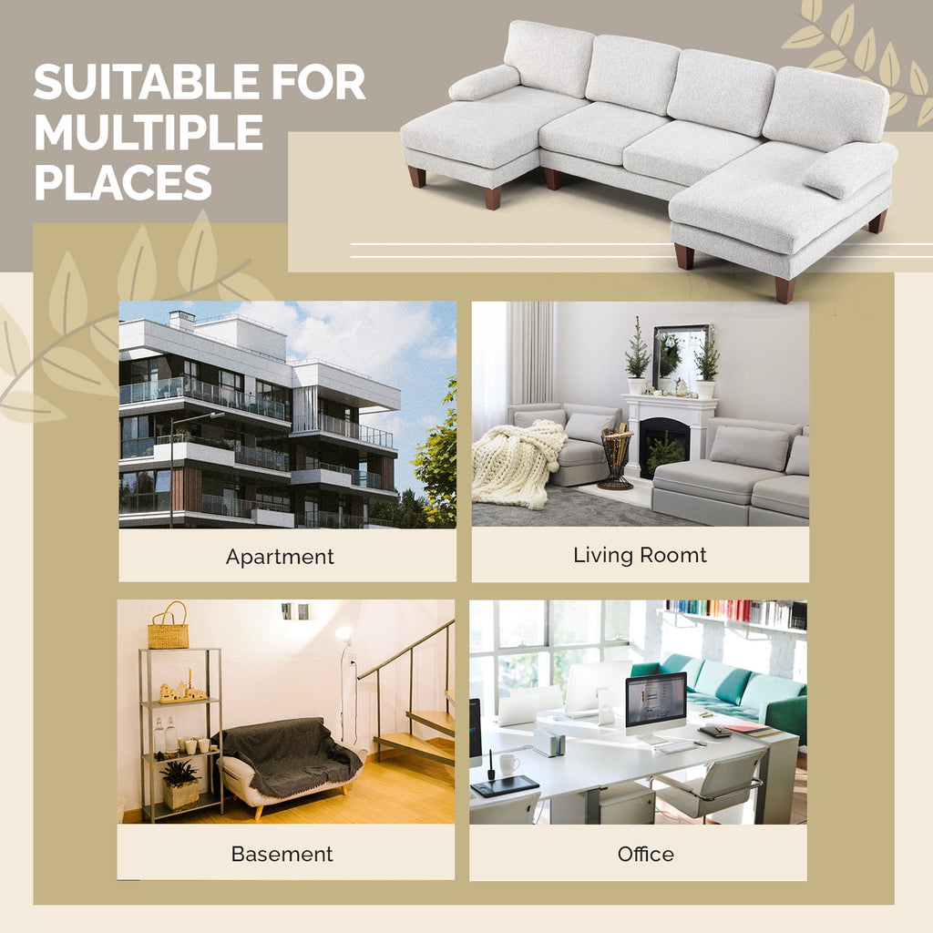 Ktaxon U-Shaped Sectional Sofa Set with Chaise, 4-Seater Blended Chenille Couch for Living Room, Apartment, Easy Assembly Khaki