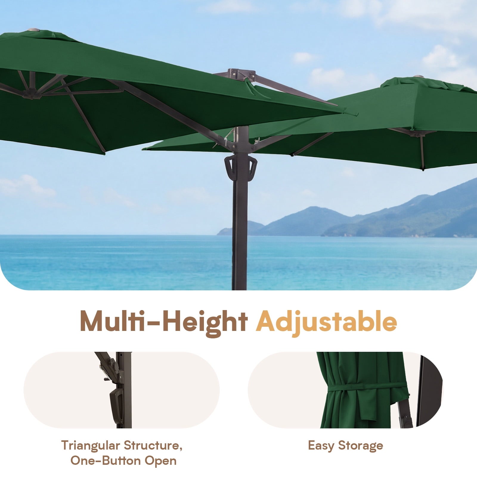 FUNDAZE 10x10ft Double Canopy Cantilever Umbrella, Patio Outdoor with Base & Cover, Waterproof UV Resistant for Garden Poolside Shade, Beige