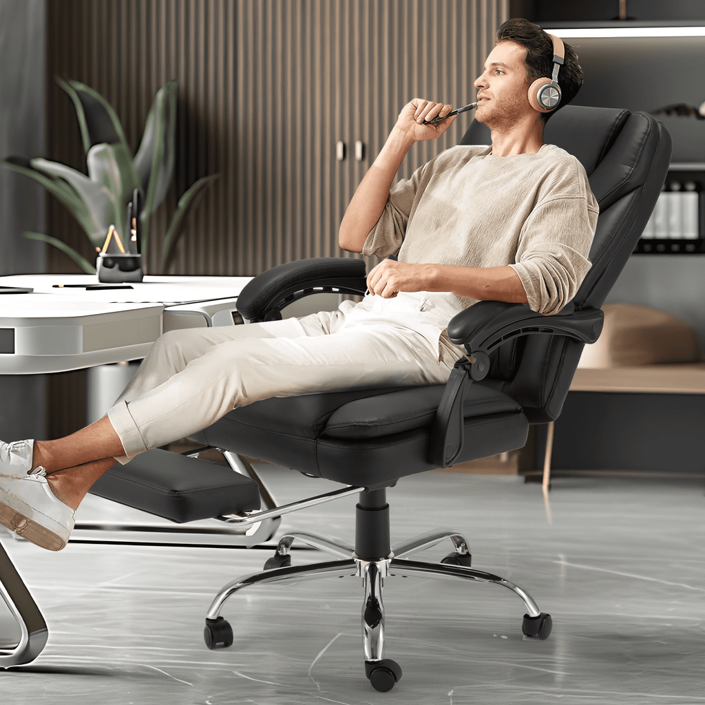 HOMREST Ergonomic Office Chair with 6-Point Massage & Heating, Adjustable Executive Desk Chair with Retractable Footrest, PU Leather Home Office Desk Chair for Home & Office (Black)