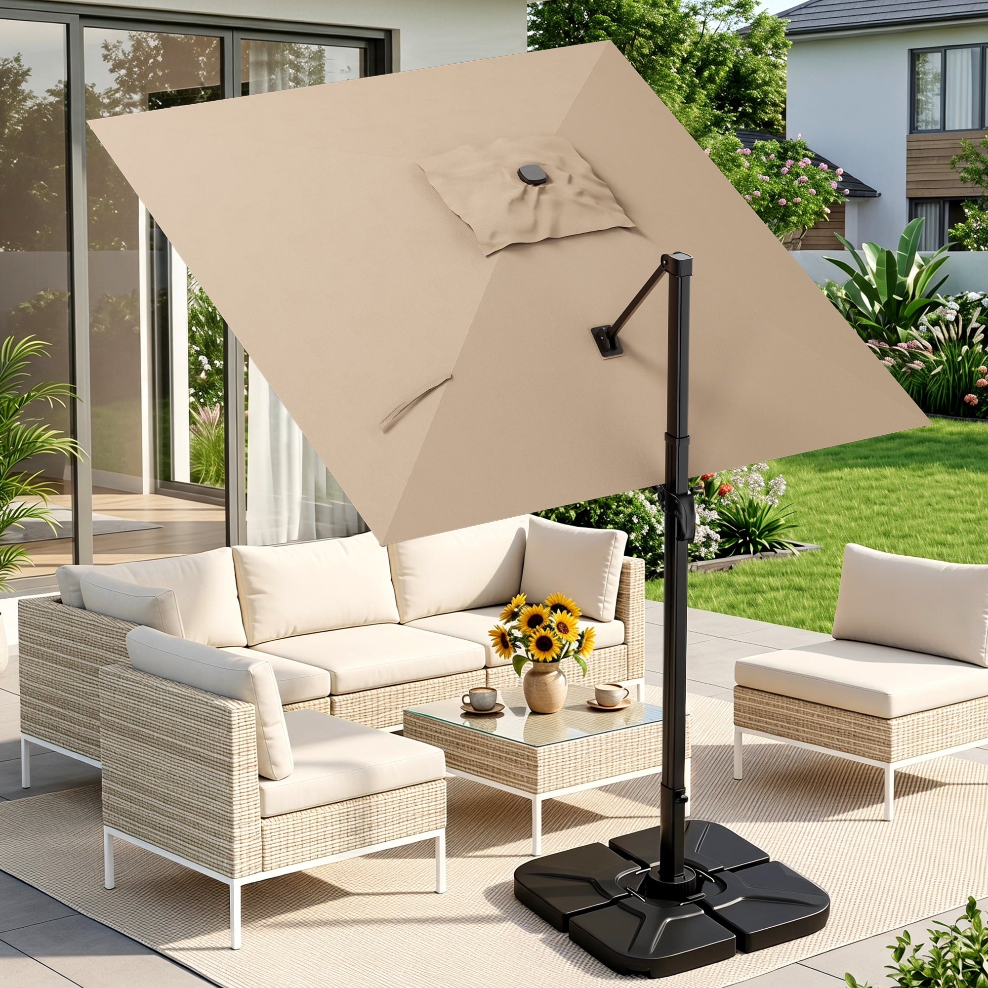 Easthome 10 × 10FT Square Cantilever Patio Umbrella, 360° Rotating Offset Umbrella with Crank, 8 ribs, Outdoor Hanging Roman Umbrella for Garden Deck Backyard, Red
