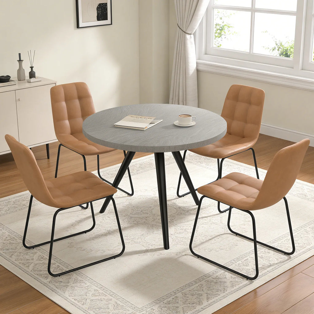 34.8 Round Dining Table for 4 People, Modern Circle Kitchen Table with Metal Legs for Kitchen, Dining Room, Apartment,Gray